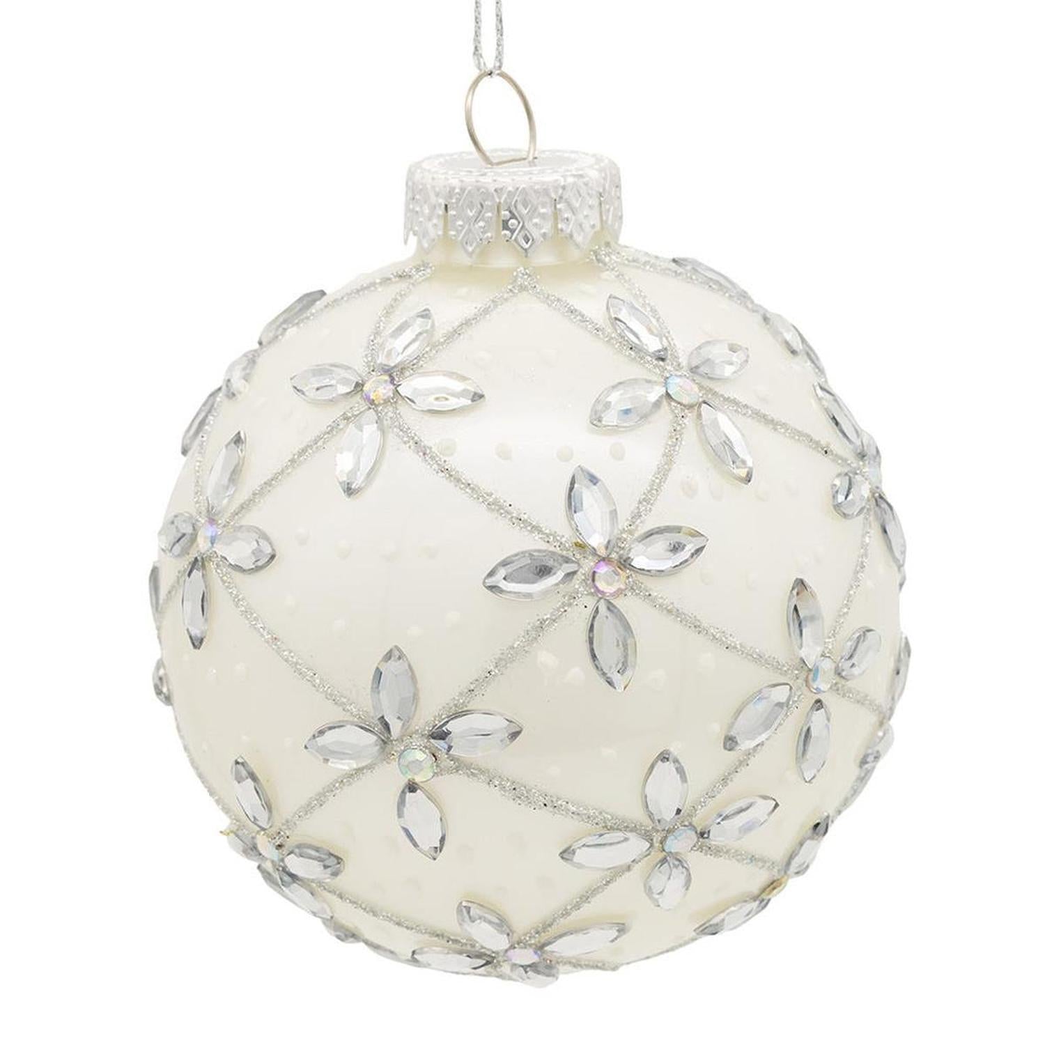 Kurt Adler 80MM Glass Silver Jeweled Ball Ornaments, 6-Piece Box
