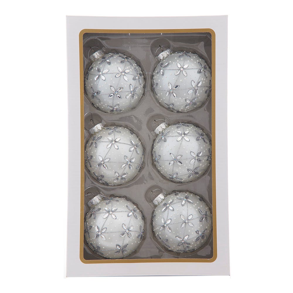 Shop For Kurt Adler 80MM Glass Silver Jeweled Ball Ornaments, 6 - Piece Box