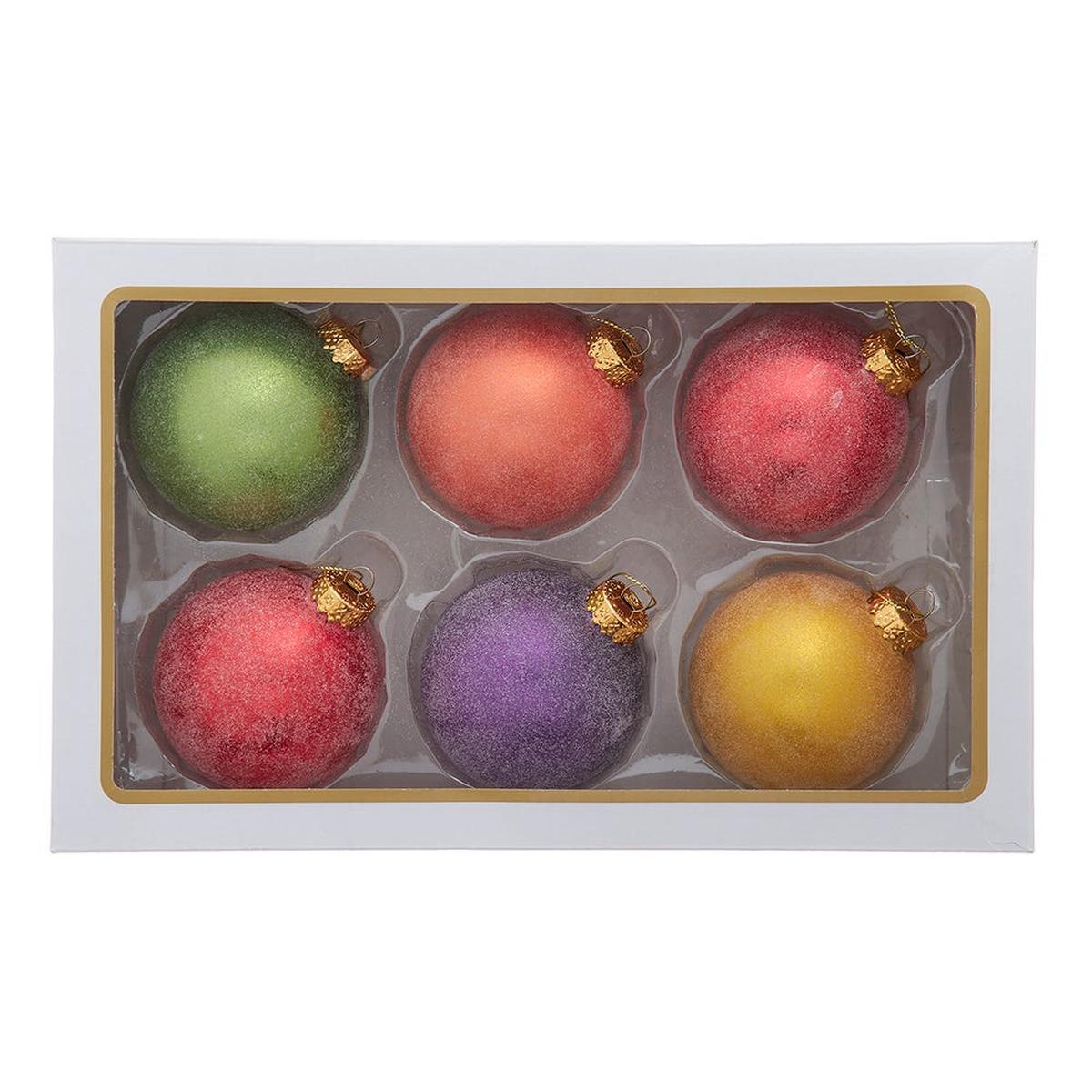 Shop For Kurt Adler 80MM Glass Sugar Frosted Solid Ornaments, (Set of 6)