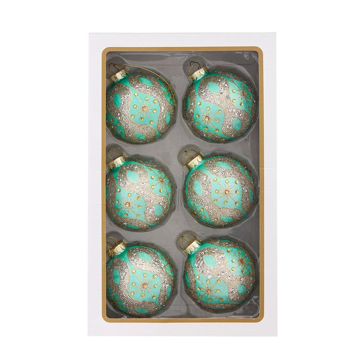 Shop For Kurt Adler 80MM Glass Teal and Blue Glass Ornaments, 6 - Piece Box
