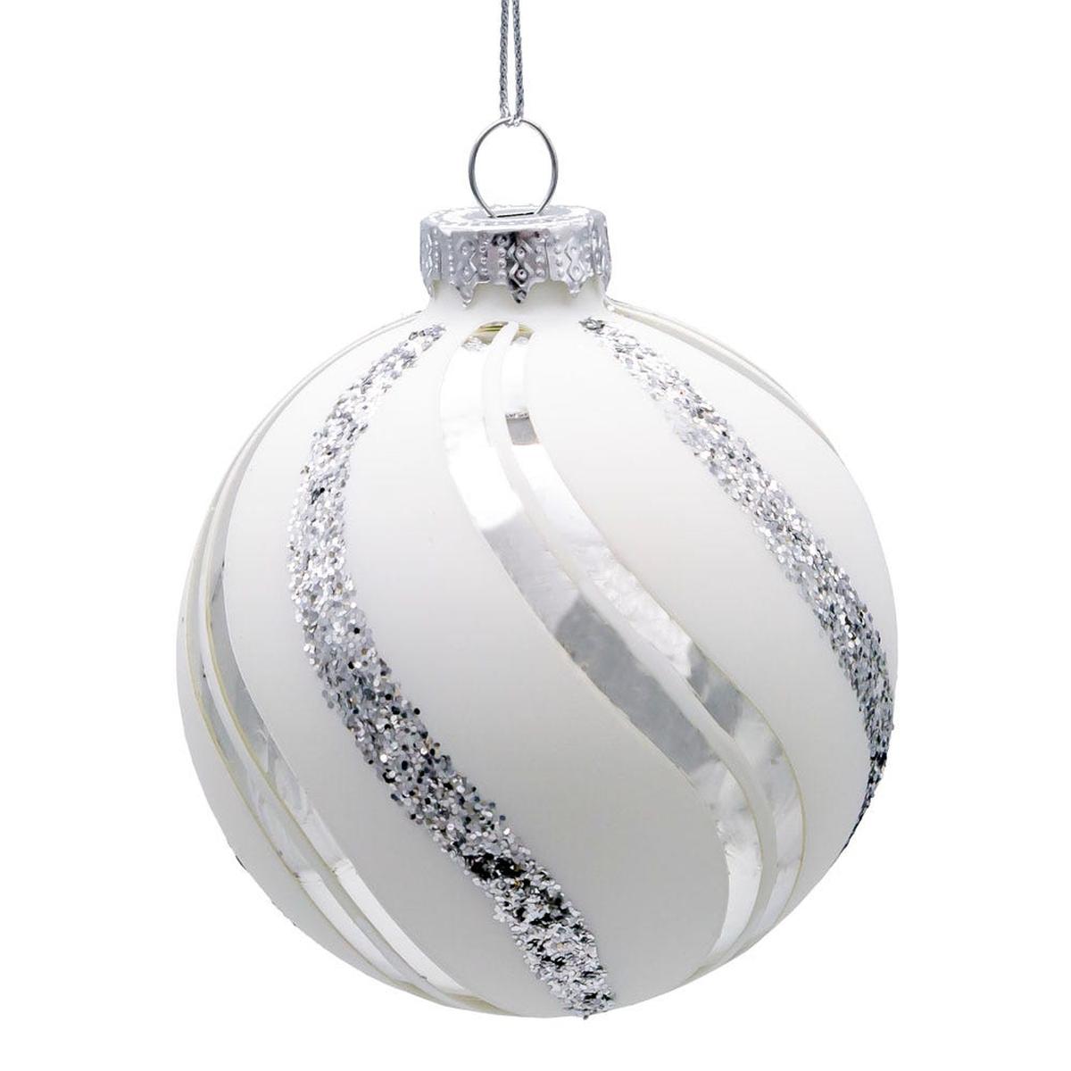 Shop For Kurt Adler 80MM Glass White Glittered Swirl Ornament Set, 6 piece