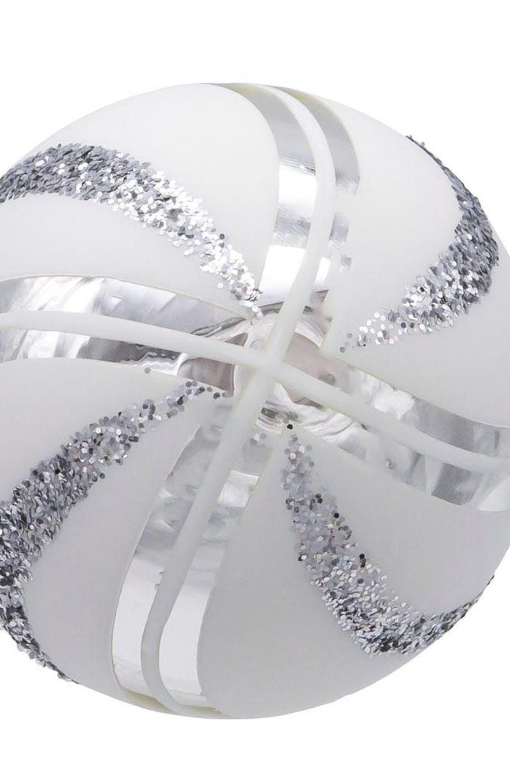 Kurt Adler 80MM Glass White Glittered Swirl Ornament Set, 6 piece