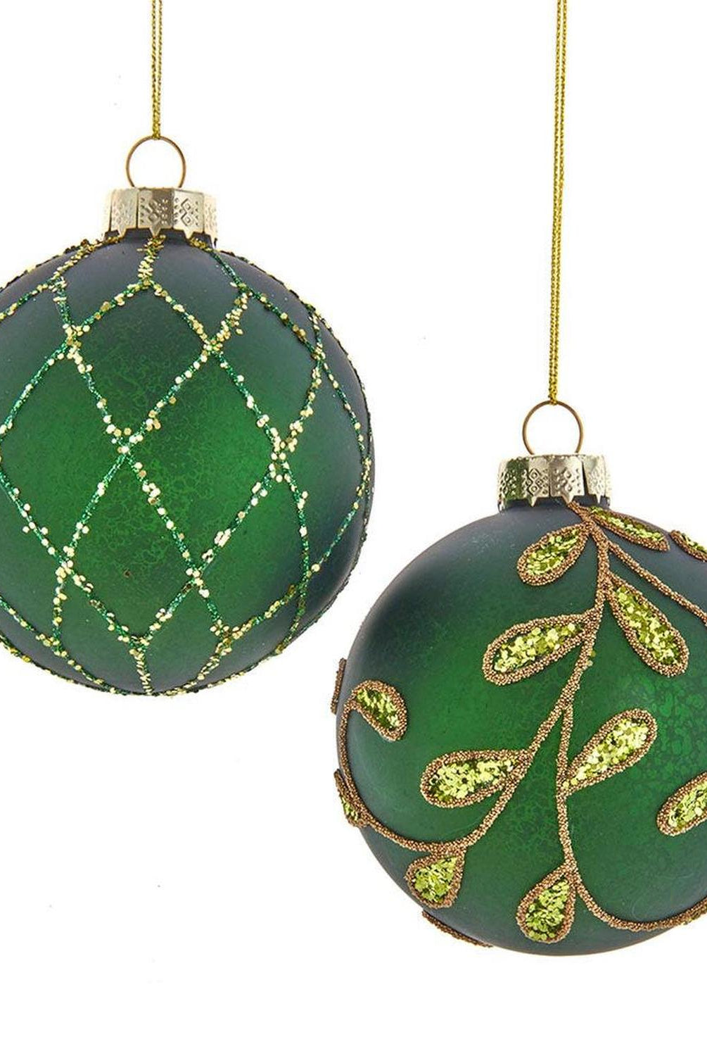 Kurt Adler 80MM Gold and Emerald Green Ornaments, Set of 6