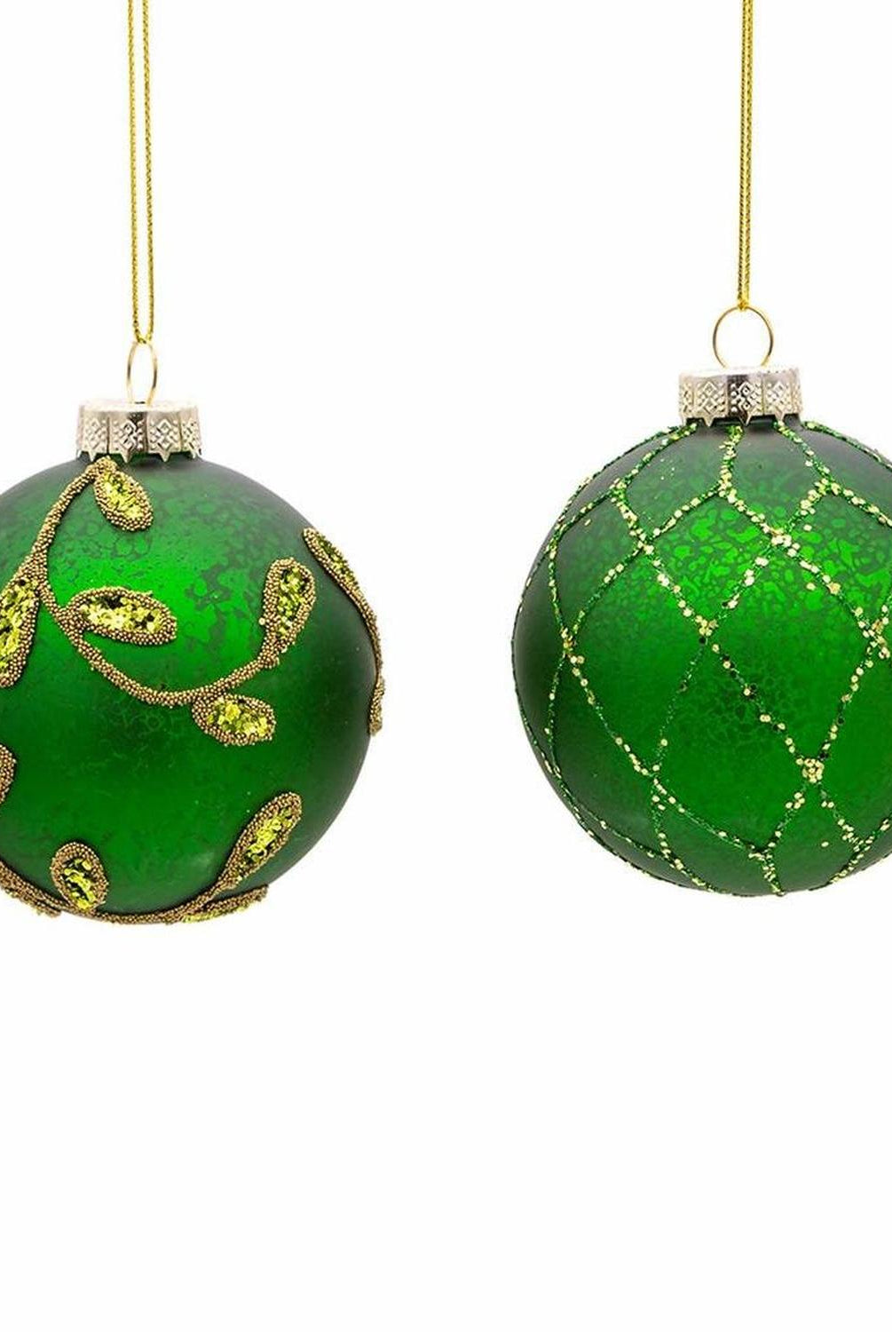 Kurt Adler 80MM Gold and Emerald Green Ornaments, Set of 6