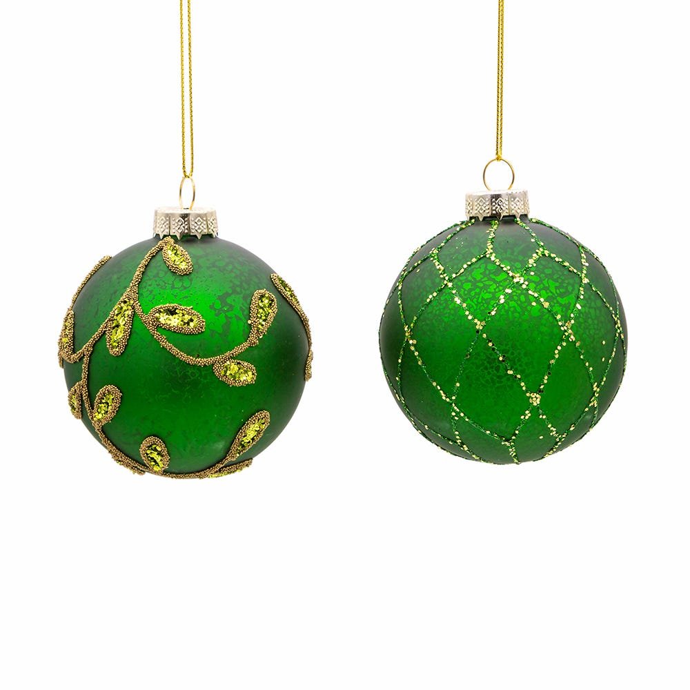 Shop For Kurt Adler 80MM Gold and Emerald Green Ornaments, Set of 6