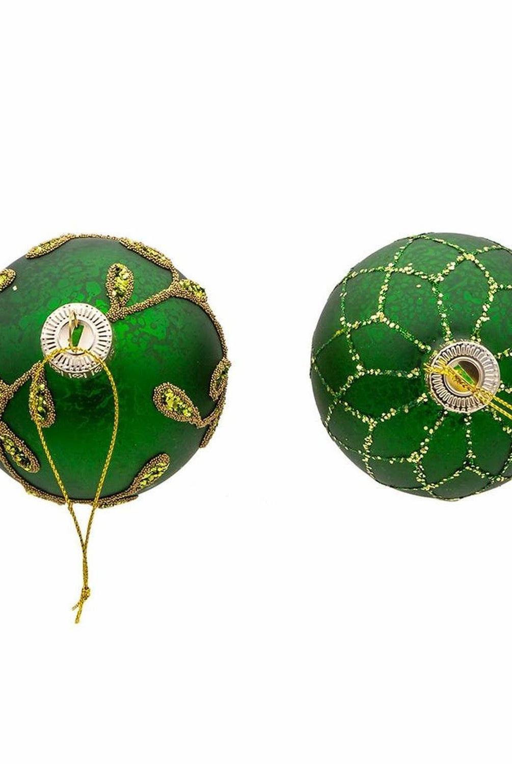 Kurt Adler 80MM Gold and Emerald Green Ornaments, Set of 6