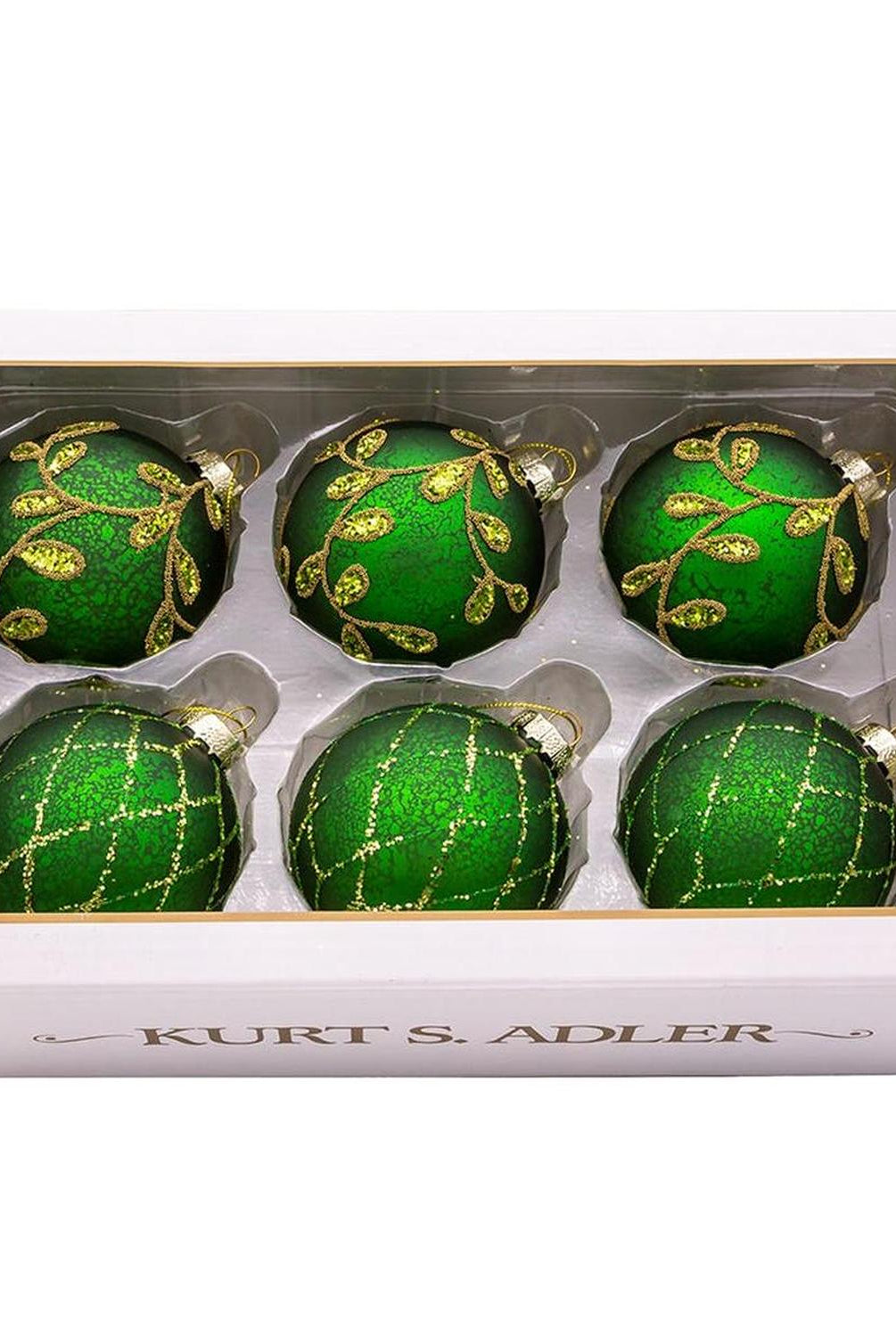 Kurt Adler 80MM Gold and Emerald Green Ornaments, Set of 6