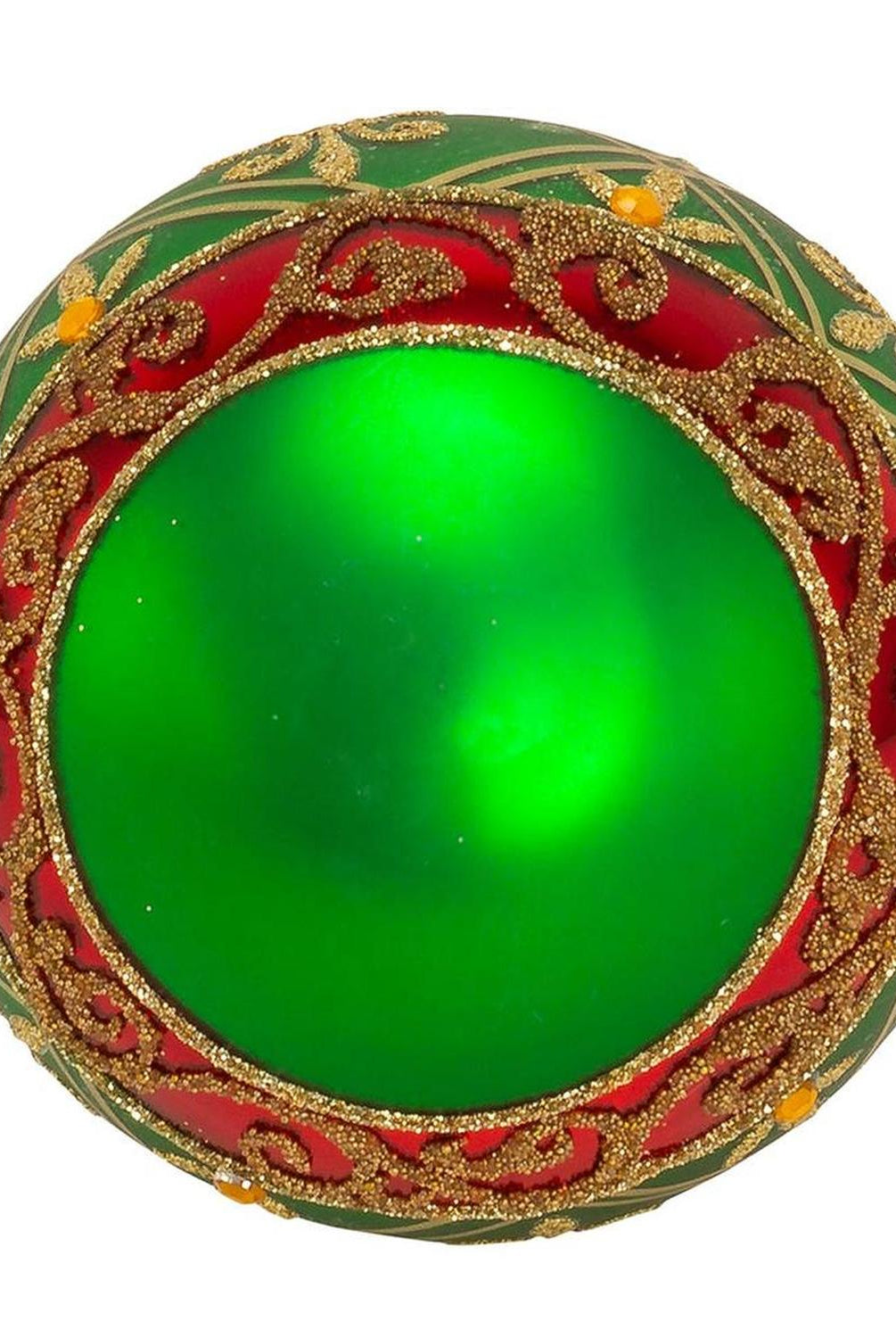 Kurt Adler 80MM Green Glass Ball Ornament Gold Fleur-De-Lis, Set of 6