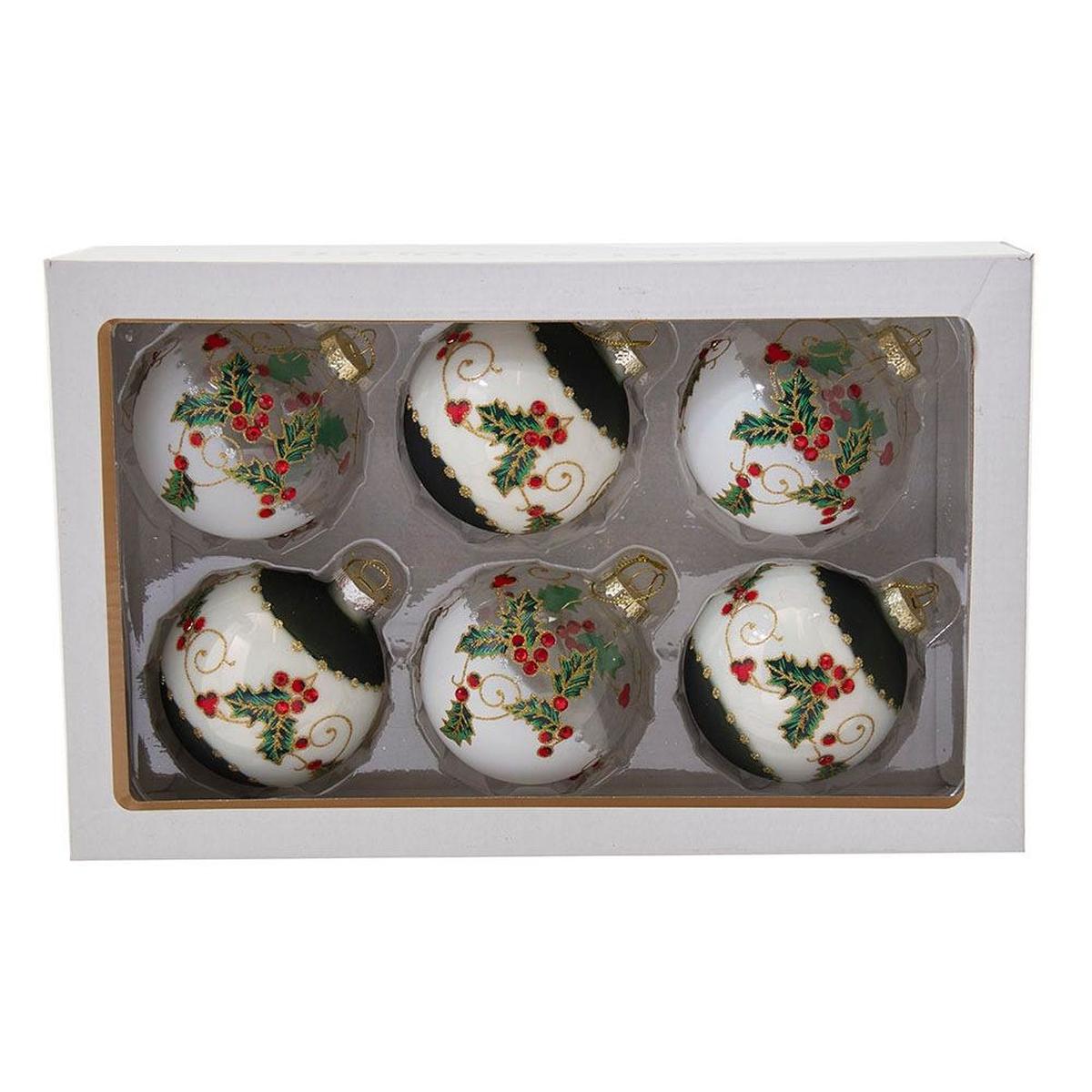 Shop For Kurt Adler 80MM Holly Leaves and Berries Glass Ball Ornaments, 6 - Piece Set