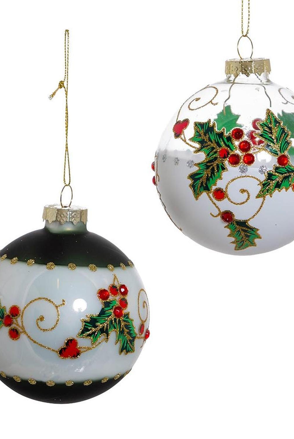 Kurt Adler 80MM Holly Leaves and Berries Glass Ball Ornaments, 6-Piece Set
