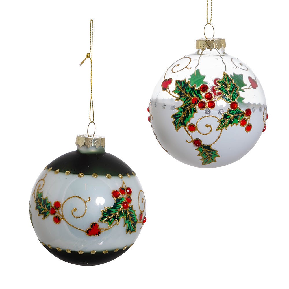 Shop For Kurt Adler 80MM Holly Leaves and Berries Glass Ball Ornaments, 6 - Piece Set