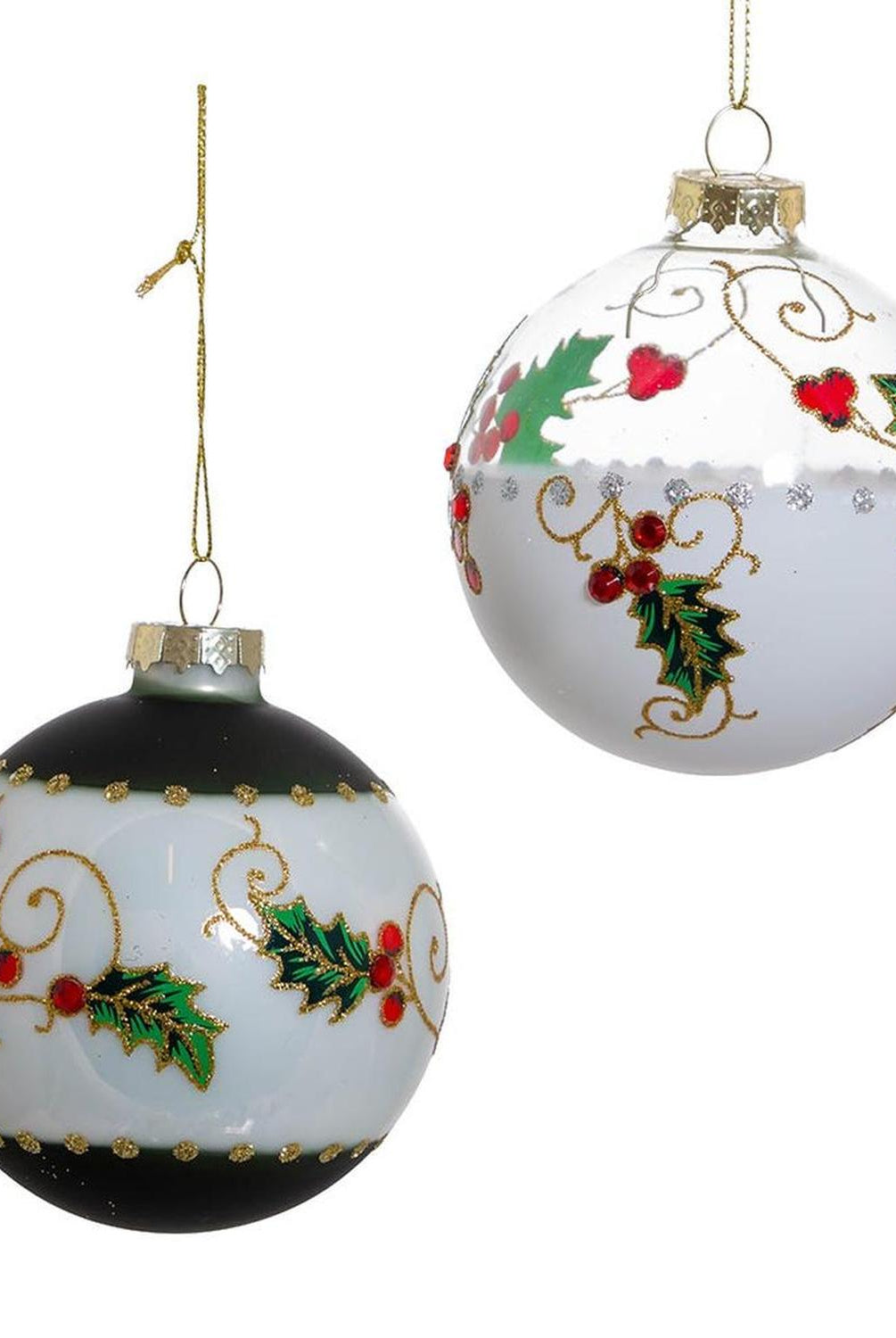 Kurt Adler 80MM Holly Leaves and Berries Glass Ball Ornaments, 6-Piece Set