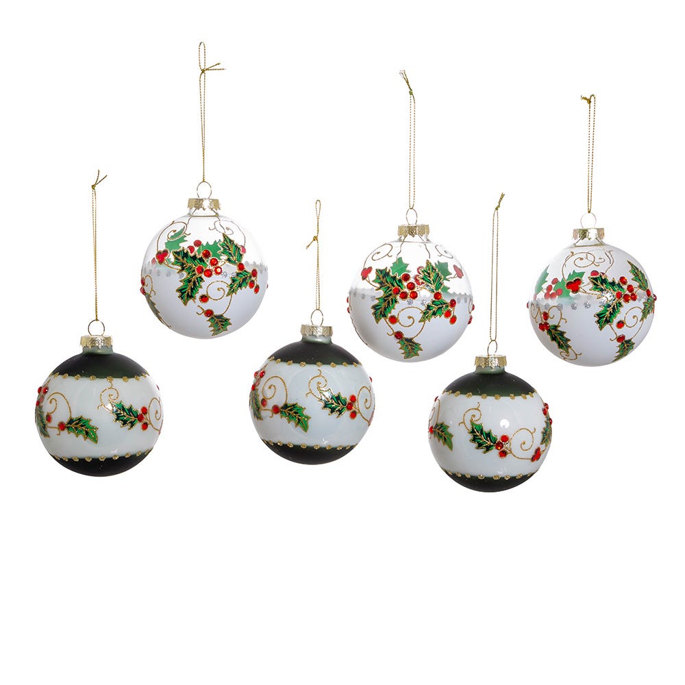 Shop For Kurt Adler 80MM Holly Leaves and Berries Glass Ball Ornaments, 6 - Piece Set