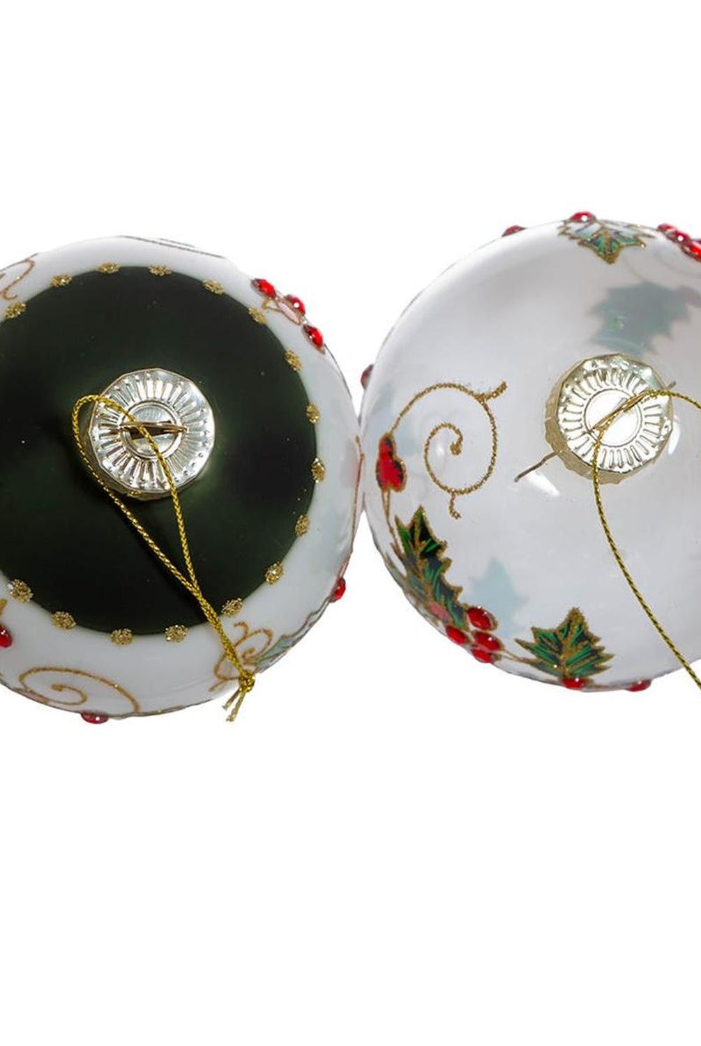 Kurt Adler 80MM Holly Leaves and Berries Glass Ball Ornaments, 6-Piece Set