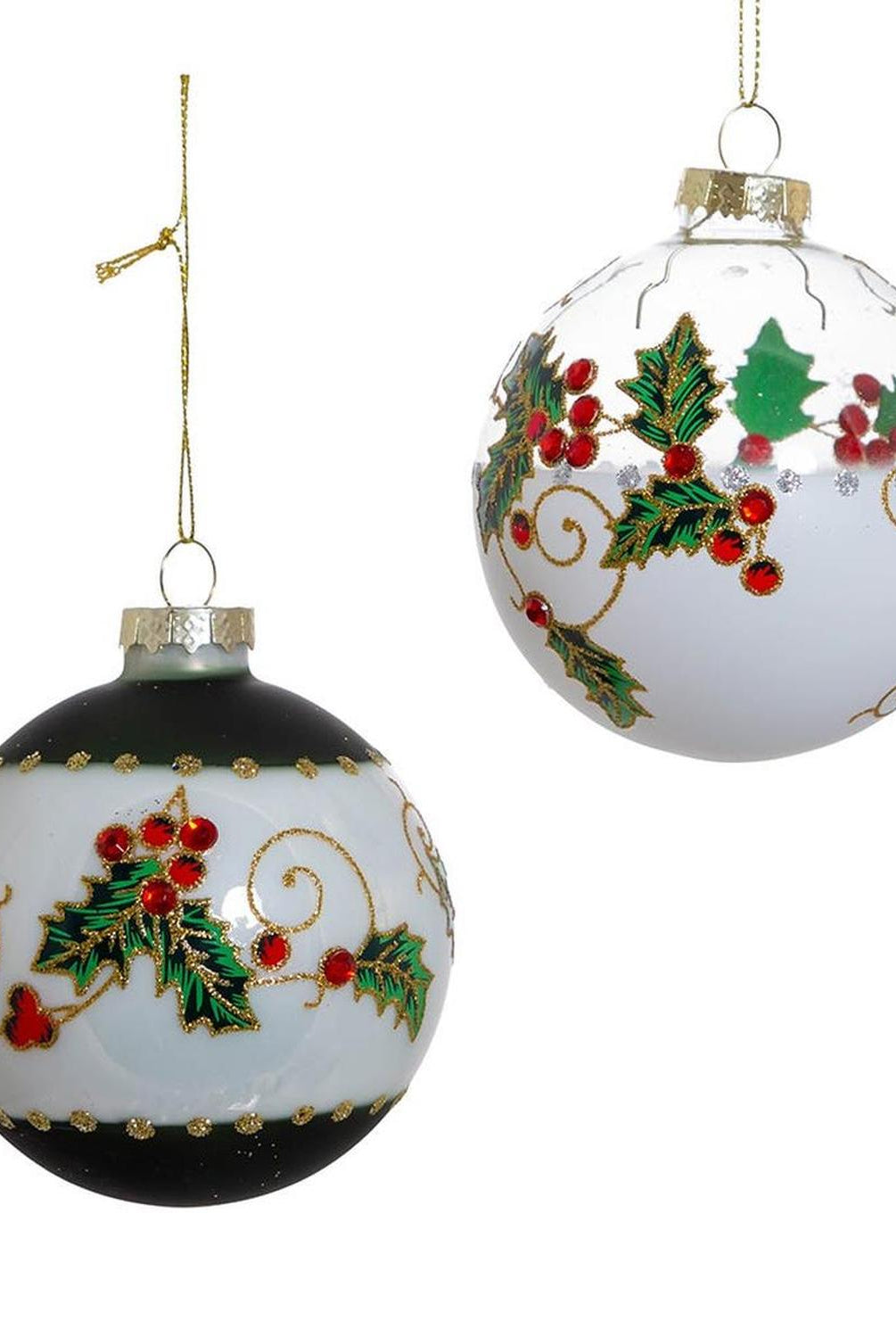 Kurt Adler 80MM Holly Leaves and Berries Glass Ball Ornaments, 6-Piece Set