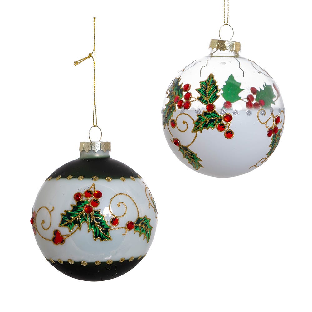 Shop For Kurt Adler 80MM Holly Leaves and Berries Glass Ball Ornaments, 6 - Piece Set