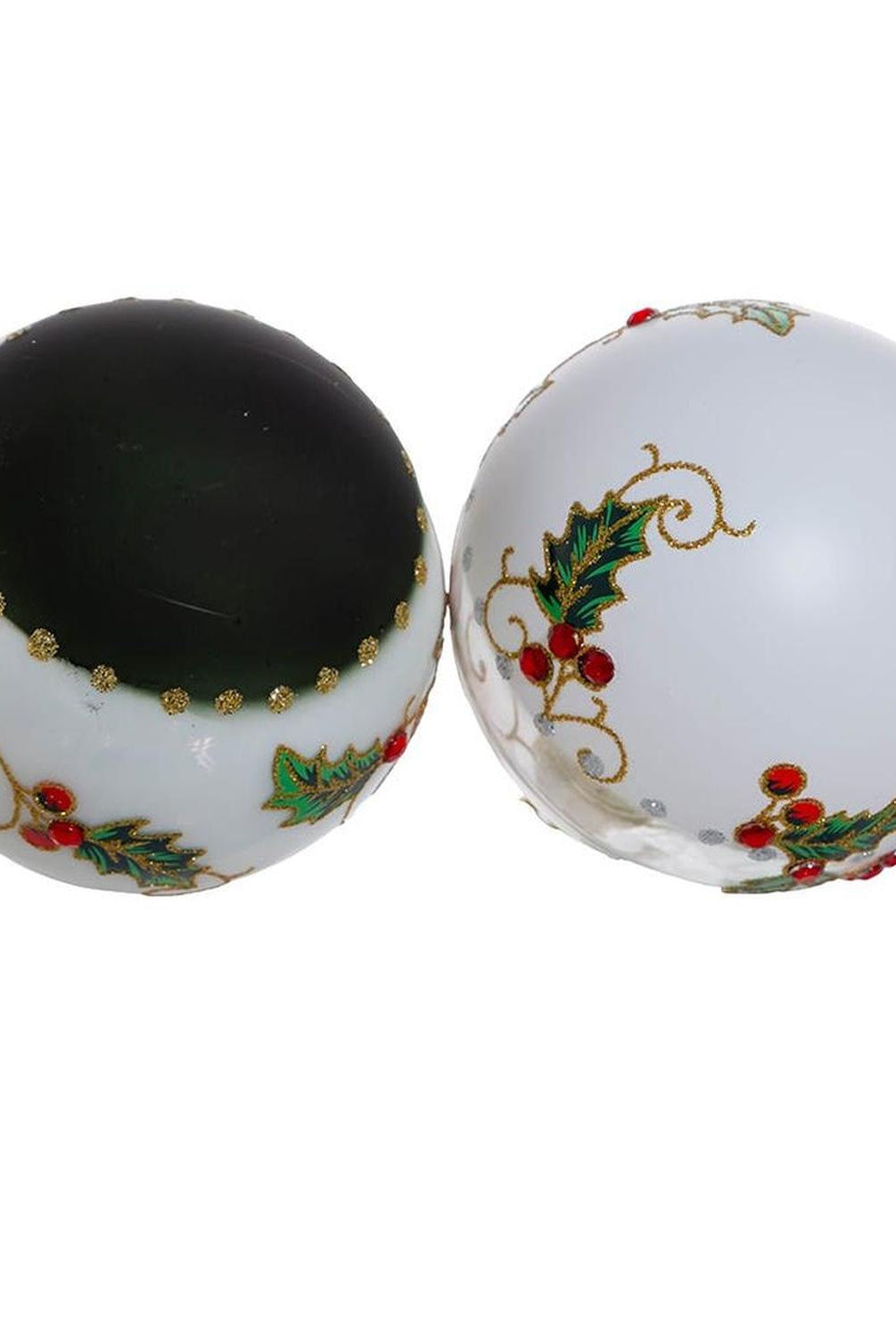 Kurt Adler 80MM Holly Leaves and Berries Glass Ball Ornaments, 6-Piece Set