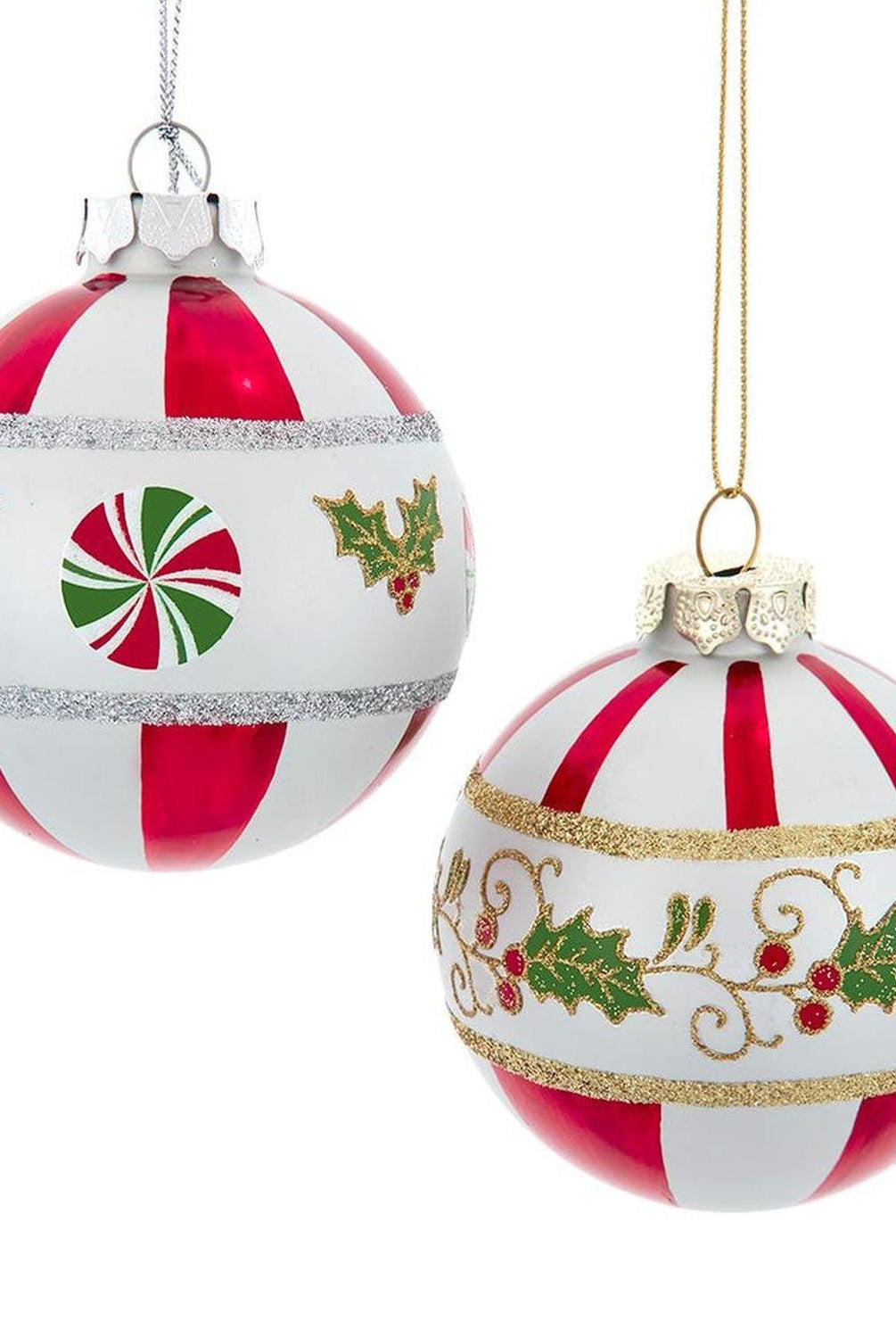 Kurt Adler 80mm Holly Leaves Glass Ball Ornament (Set of 6)
