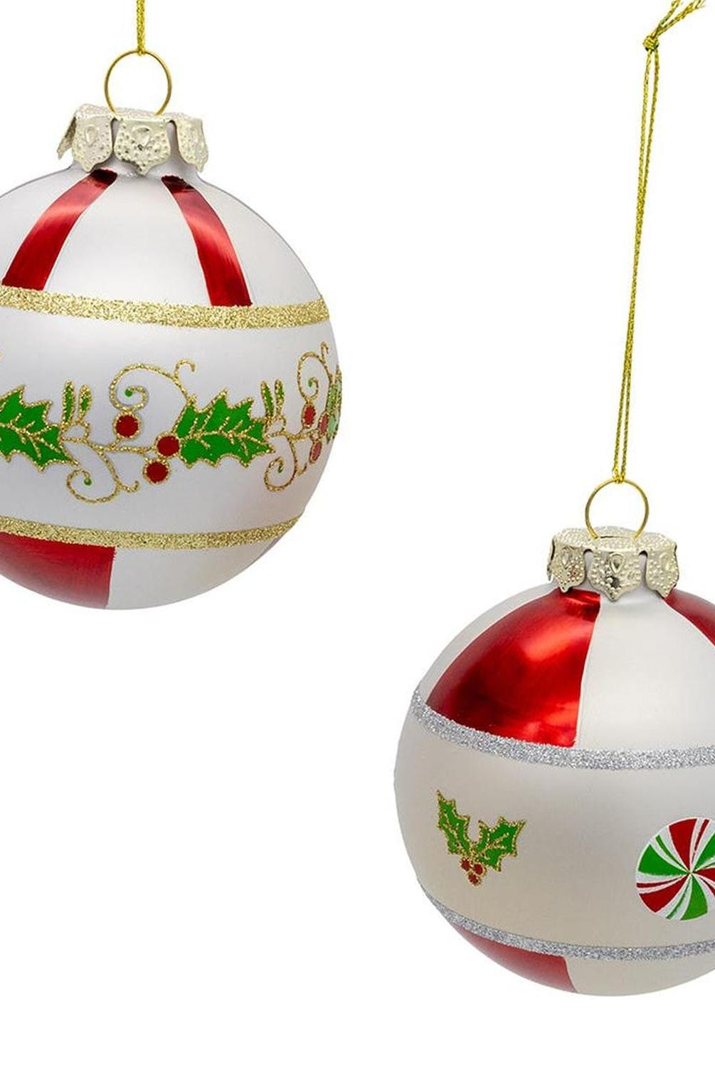 Kurt Adler 80mm Holly Leaves Glass Ball Ornament (Set of 6)