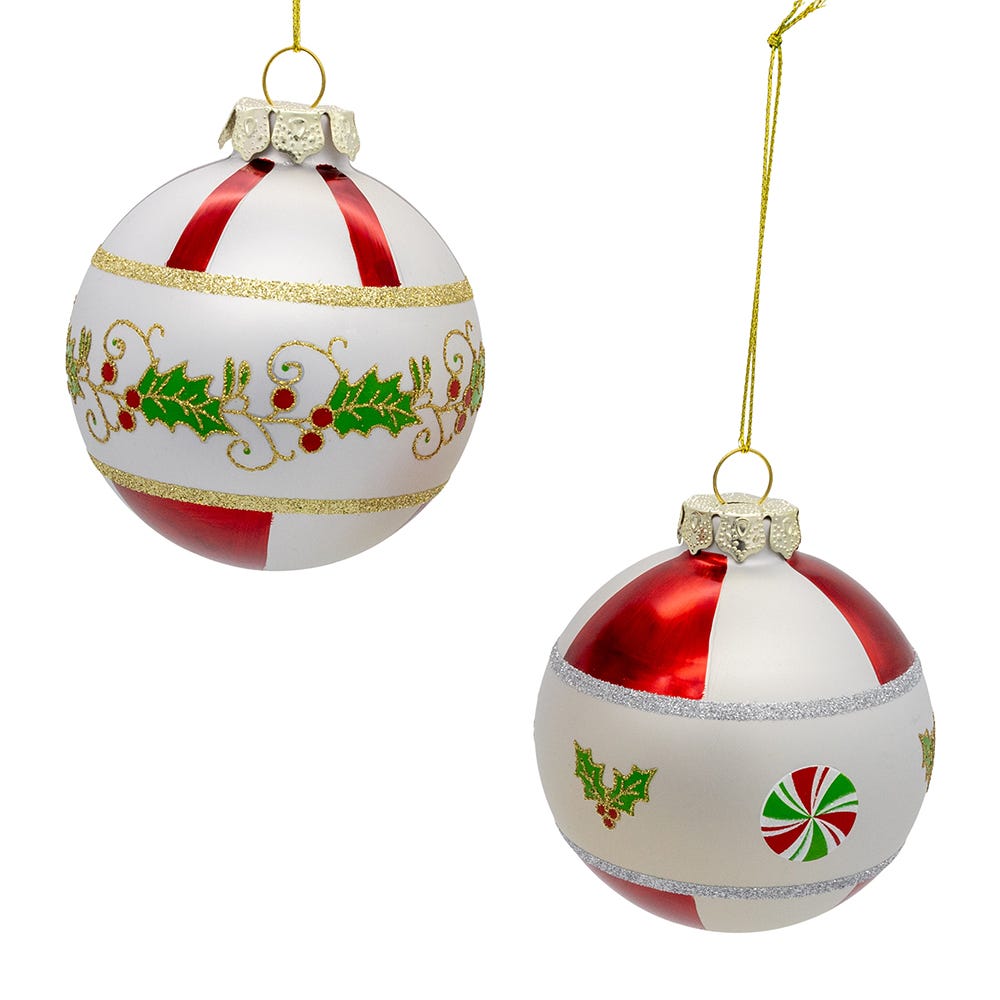 Shop For Kurt Adler 80mm Holly Leaves Glass Ball Ornament (Set of 6)