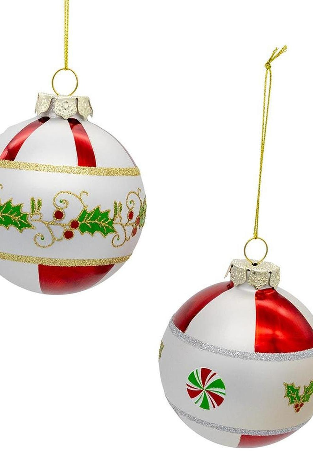 Kurt Adler 80mm Holly Leaves Glass Ball Ornament (Set of 6)