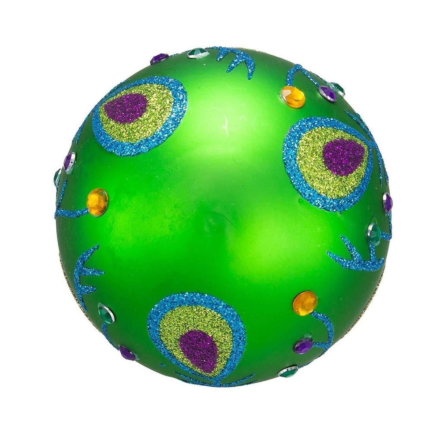 Kurt Adler 80MM Peacock Purple and Green Glass Ball Ornaments, Set of 6
