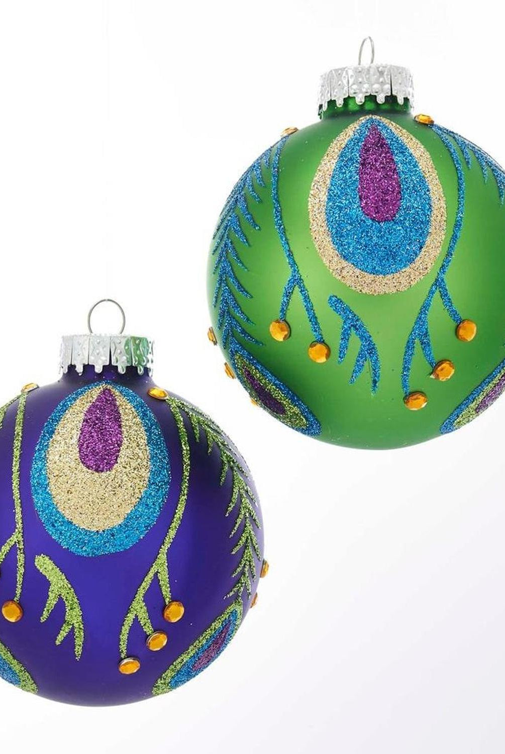 Kurt Adler 80MM Peacock Purple and Green Glass Ball Ornaments, Set of 6