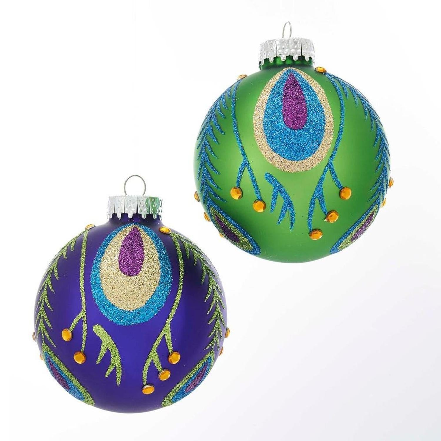 Kurt Adler 80MM Peacock Purple and Green Glass Ball Ornaments, Set of 6
