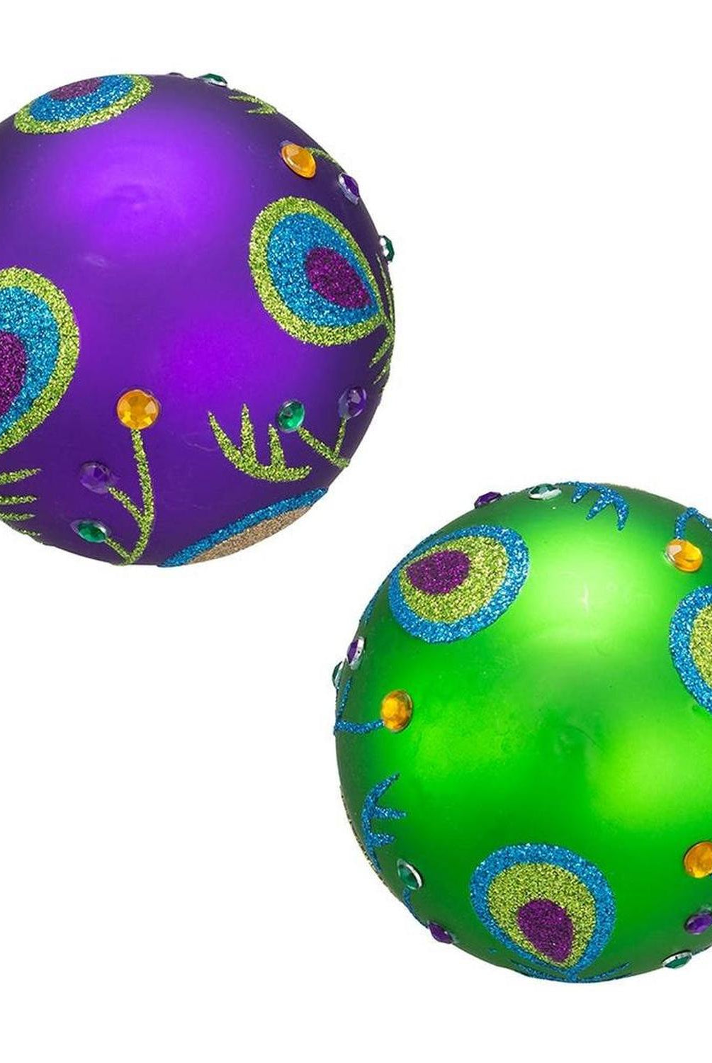Kurt Adler 80MM Peacock Purple and Green Glass Ball Ornaments, Set of 6