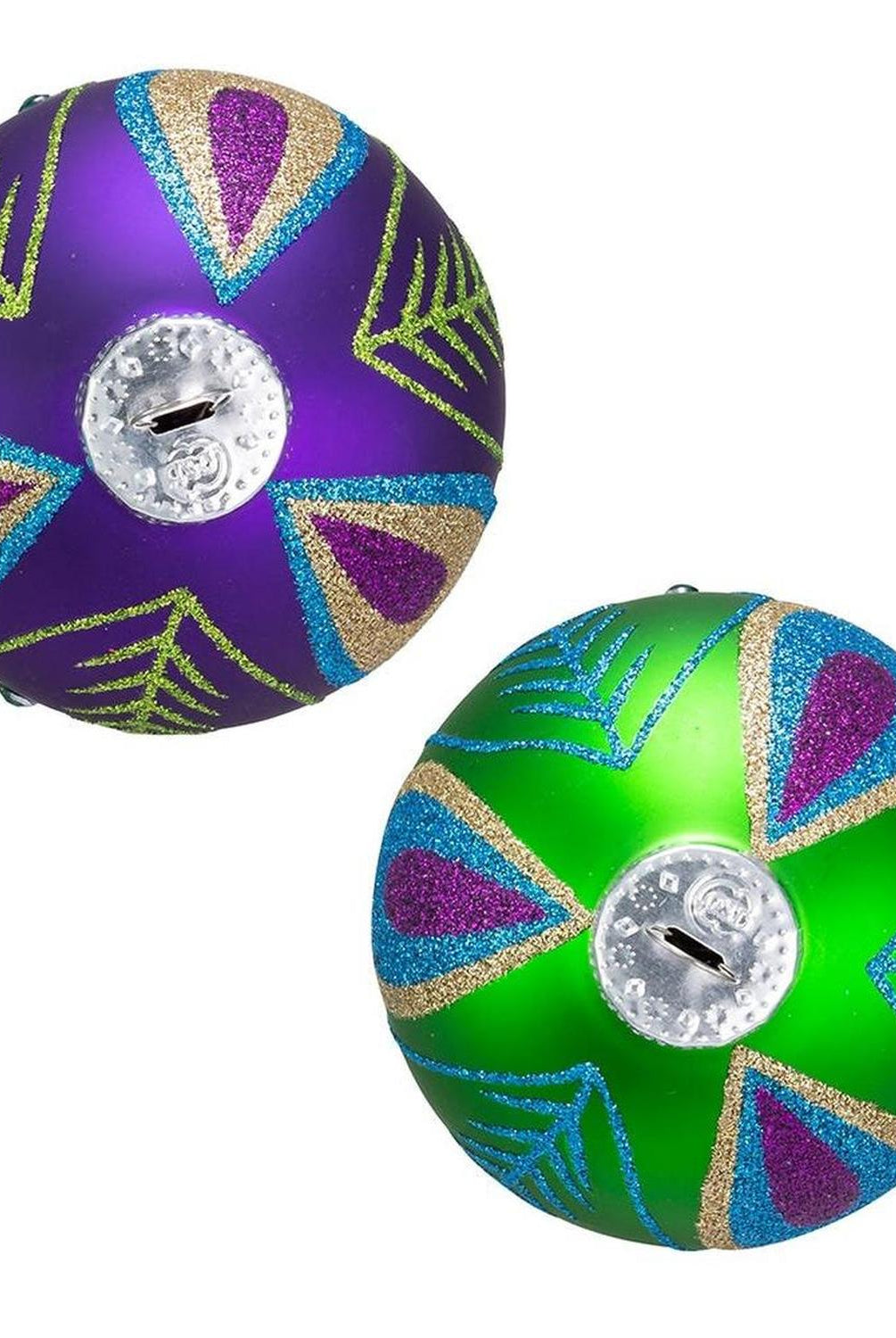 Kurt Adler 80MM Peacock Purple and Green Glass Ball Ornaments, Set of 6