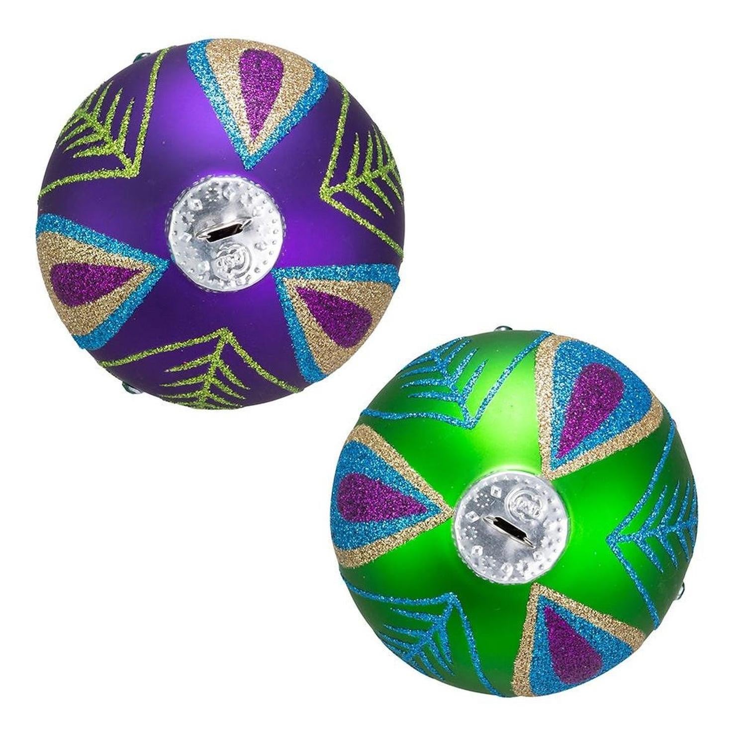 Kurt Adler 80MM Peacock Purple and Green Glass Ball Ornaments, Set of 6