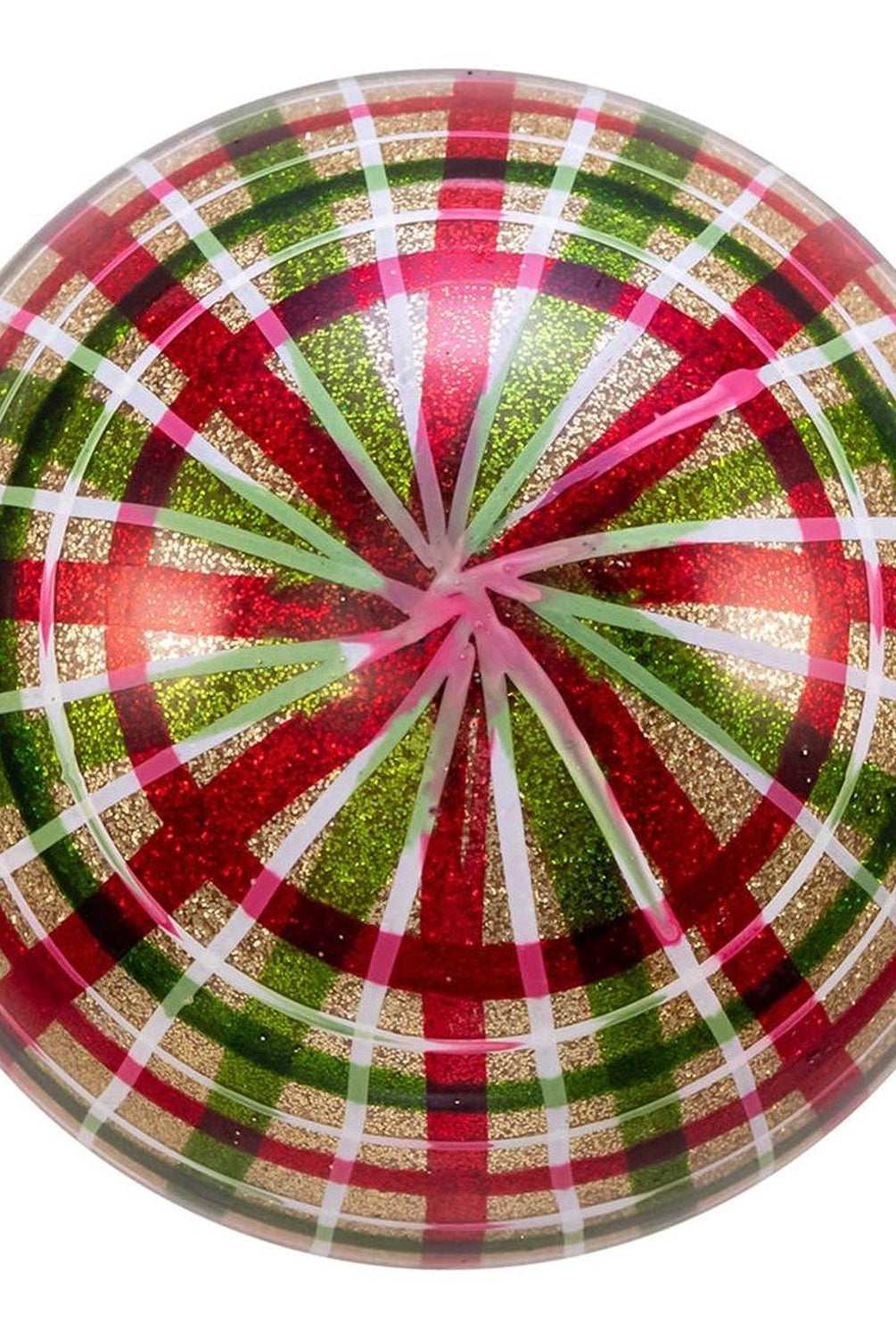Kurt Adler 80MM Red and Green Plaid Glass Ball Ornaments, 6 Piece Box