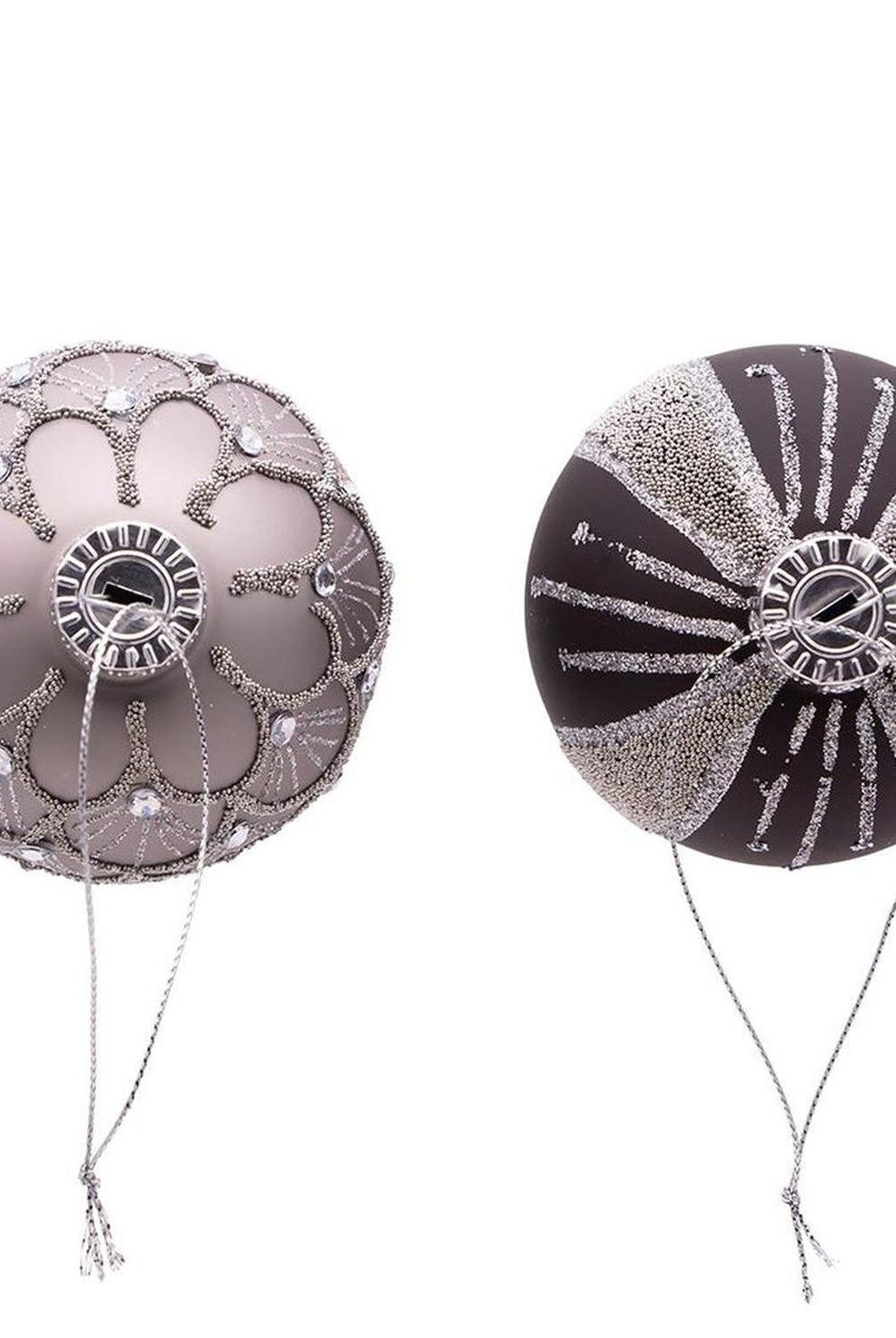 Kurt Adler 80MM Silver and Black Jeweled Glass Ball Ornaments, 6 Piece Set