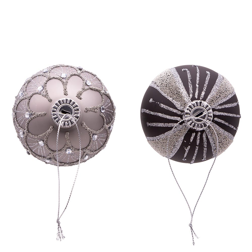 Shop For Kurt Adler 80MM Silver and Black Jeweled Glass Ball Ornaments, 6 Piece Set