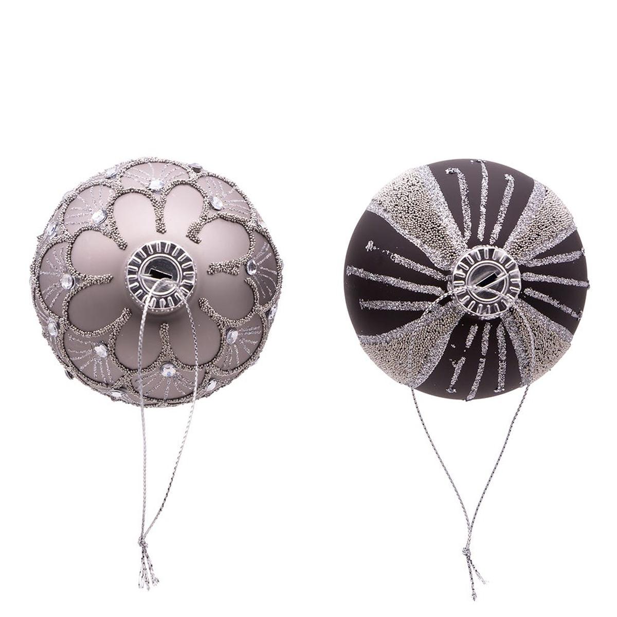 Shop For Kurt Adler 80MM Silver and Black Jeweled Glass Ball Ornaments, 6 Piece Set