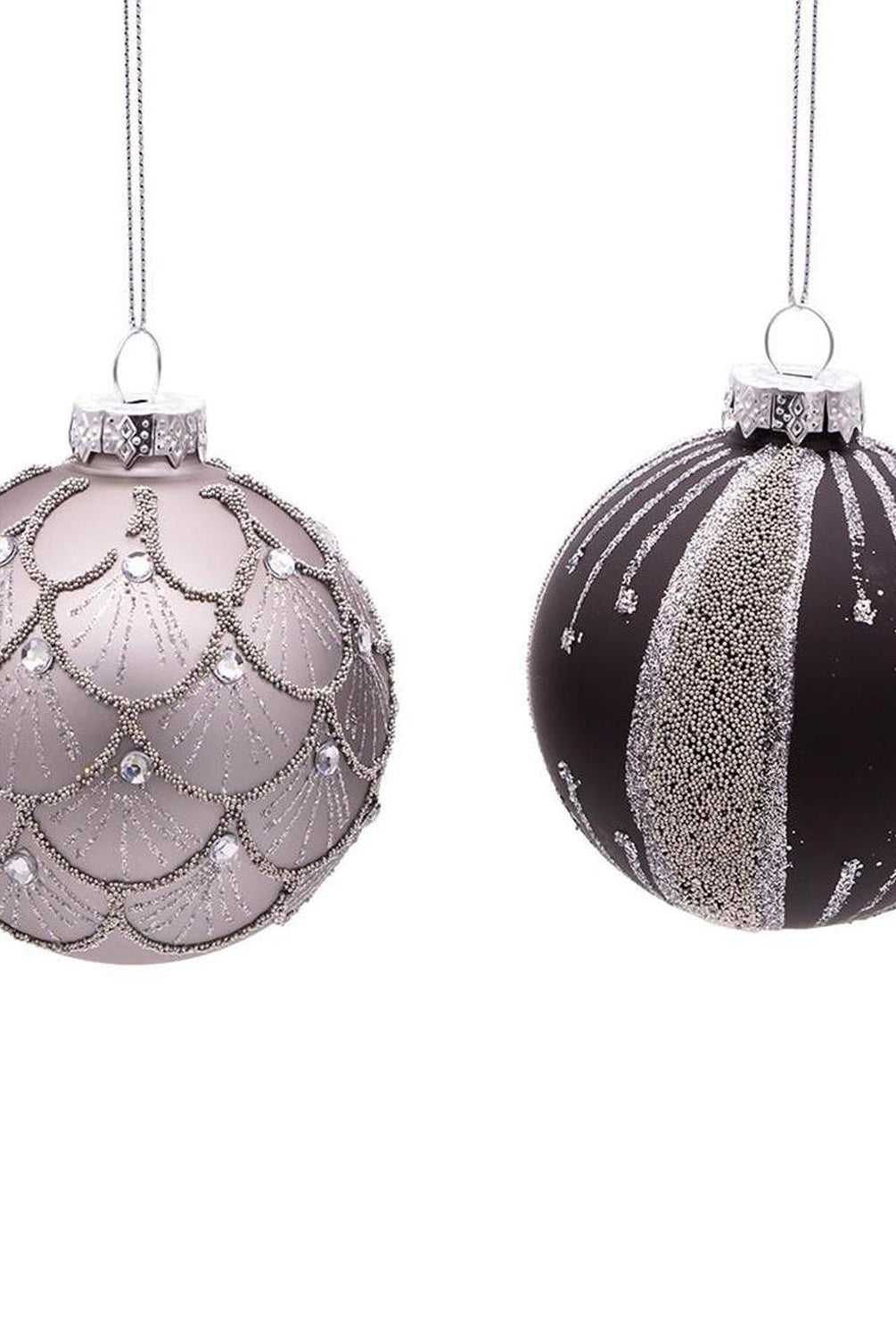 Kurt Adler 80MM Silver and Black Jeweled Glass Ball Ornaments, 6 Piece Set