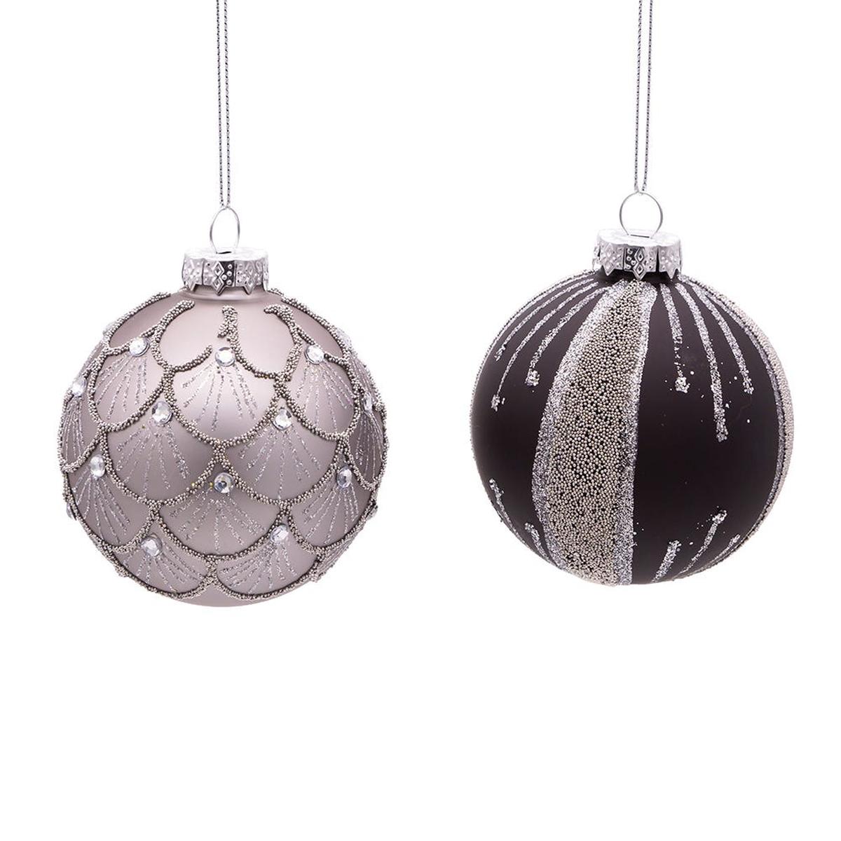 Shop For Kurt Adler 80MM Silver and Black Jeweled Glass Ball Ornaments, 6 Piece Set