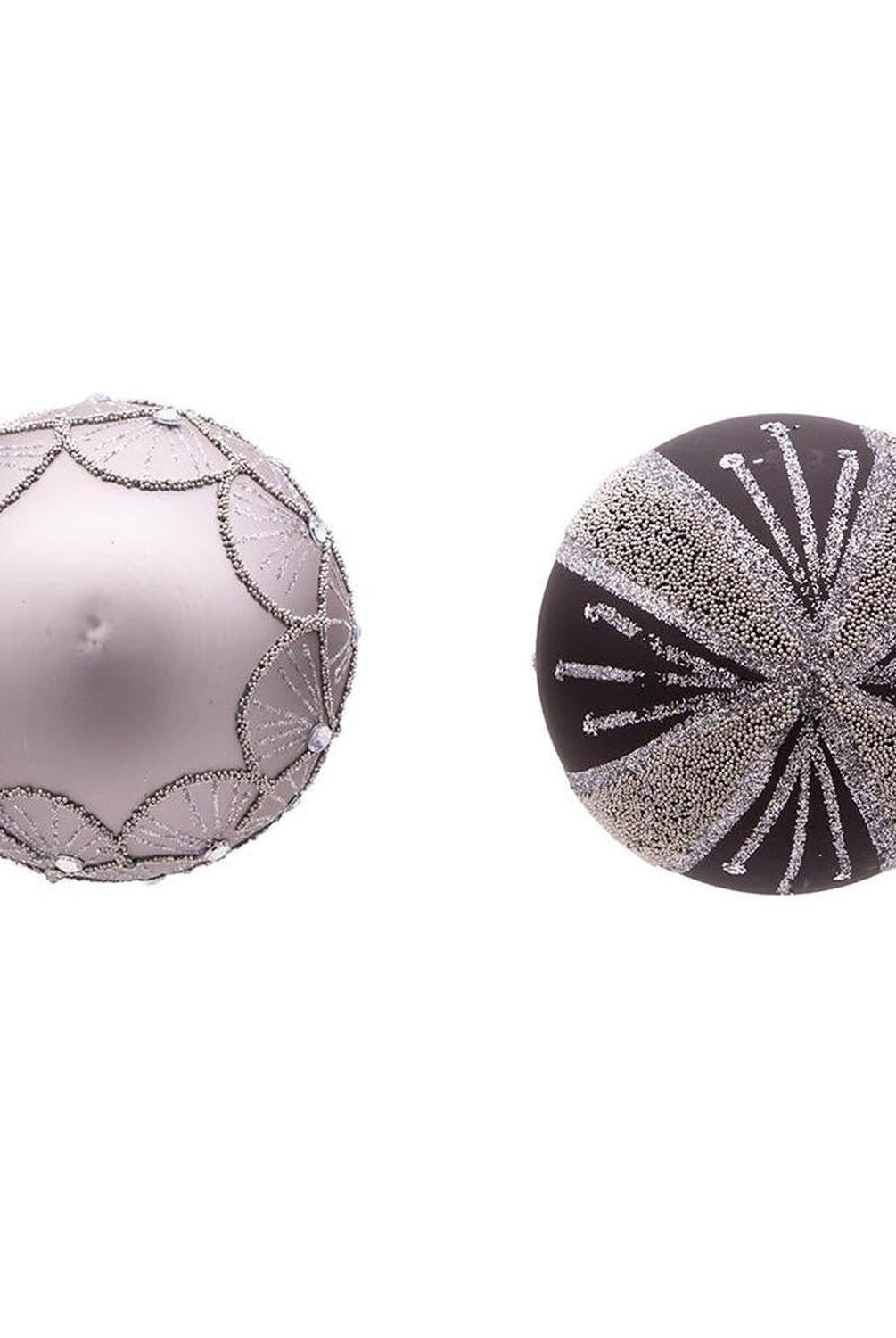 Kurt Adler 80MM Silver and Black Jeweled Glass Ball Ornaments, 6 Piece Set
