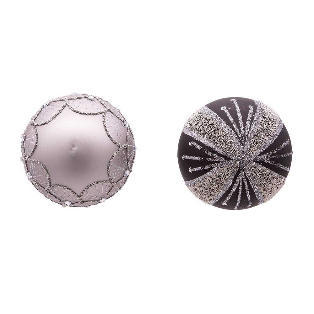 Shop For Kurt Adler 80MM Silver and Black Jeweled Glass Ball Ornaments, 6 Piece Set
