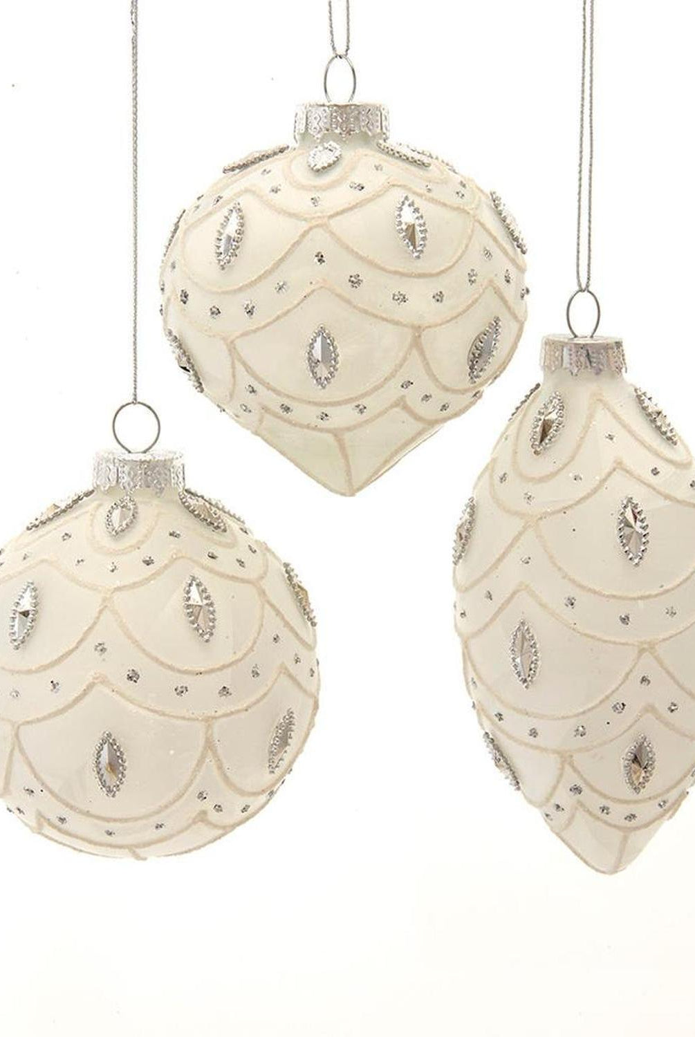 Kurt Adler 80MM White Glass Ball Finial and Onion, 3-Piece Set