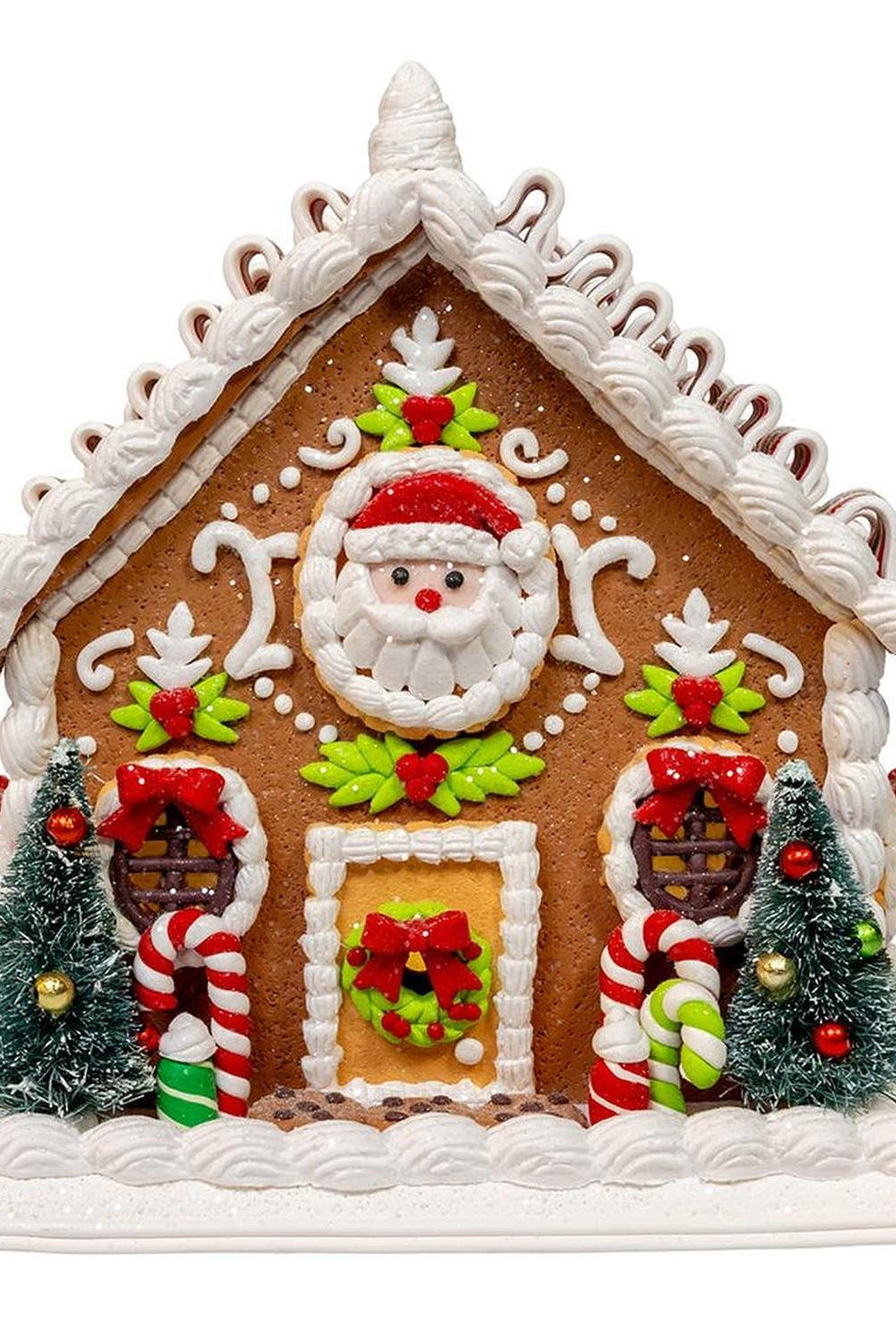 Kurt Adler 9 Inch Gingerbread House With Santa and Ribbon Candy Roof