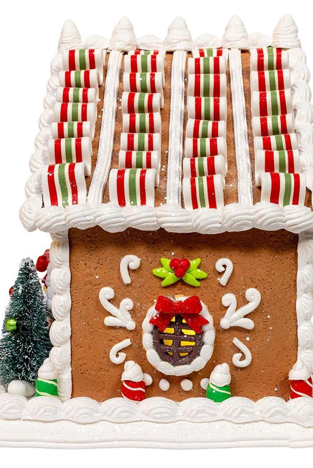 Kurt Adler 9 Inch Gingerbread House With Santa and Ribbon Candy Roof