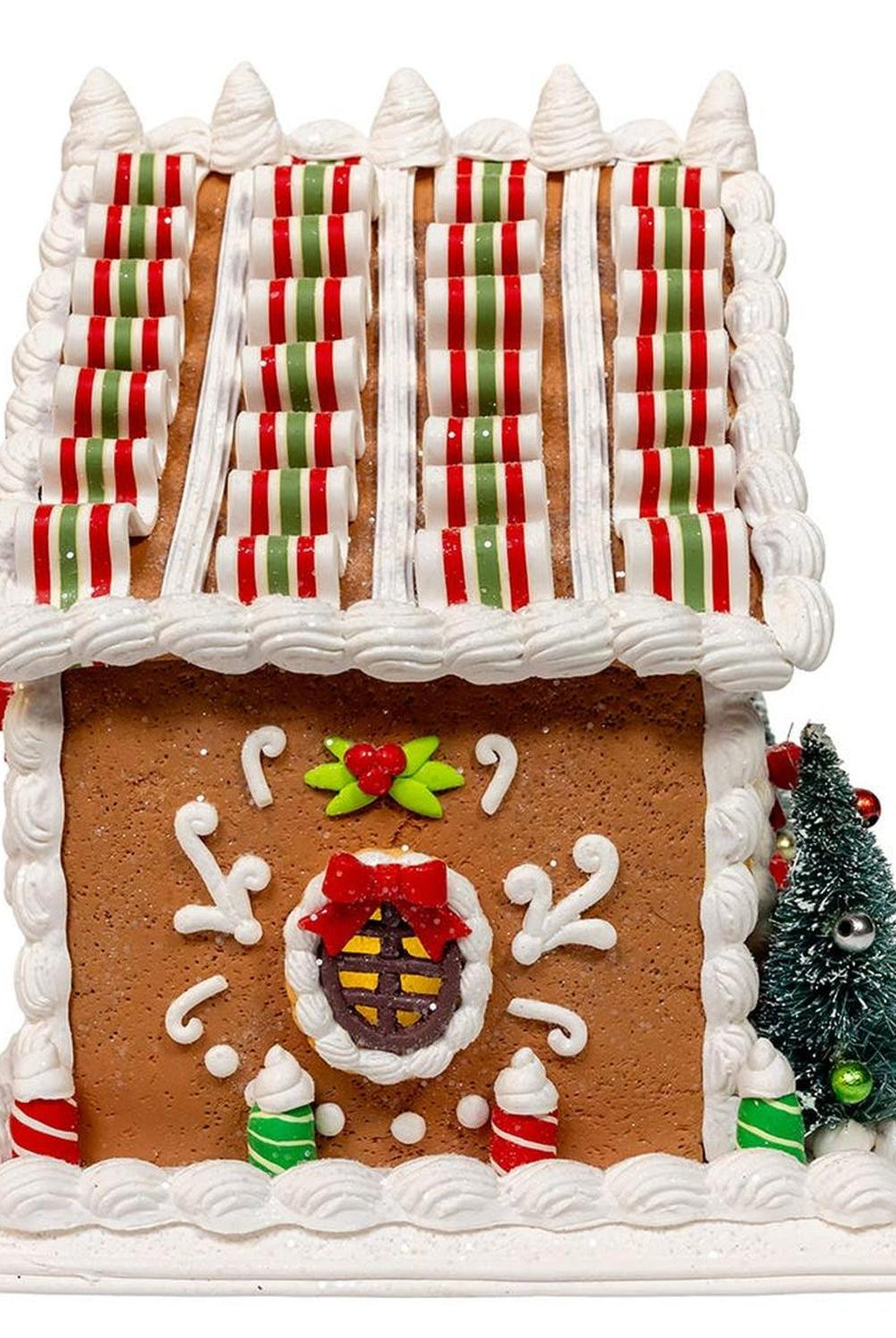 Kurt Adler 9 Inch Gingerbread House With Santa and Ribbon Candy Roof