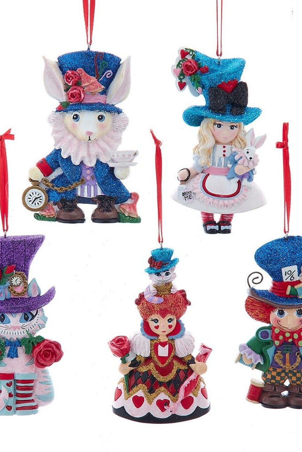 Kurt Adler Alice In Wonderland Wooden Character Ornaments, Set of 5