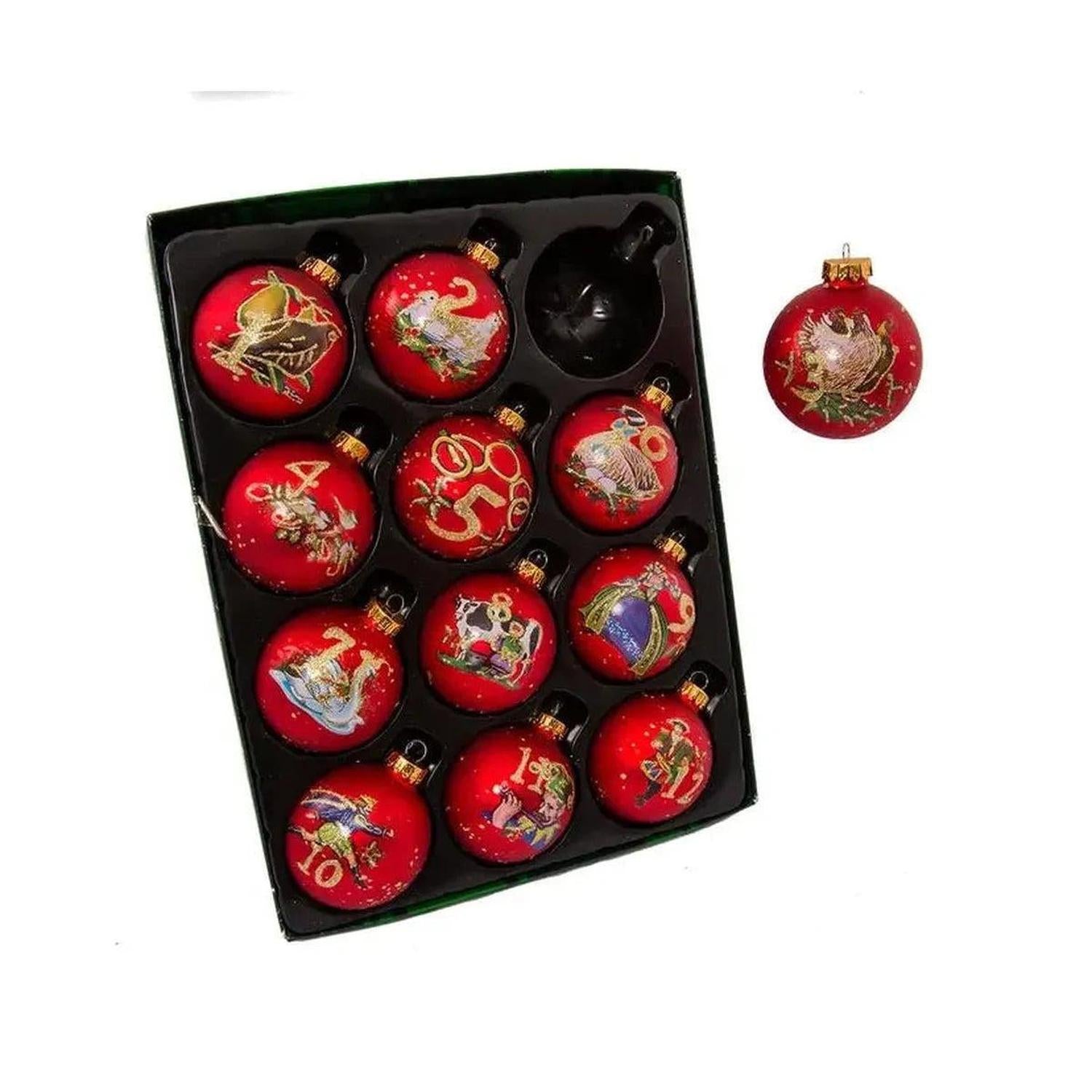 Kurt Adler Twelve Days Of Christmas Glass Ball Ornaments