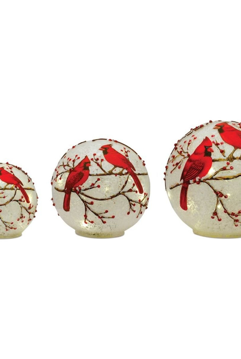 Shop For LED Frosted Cardinal Orb with Berry Branch Design (Set of 3)