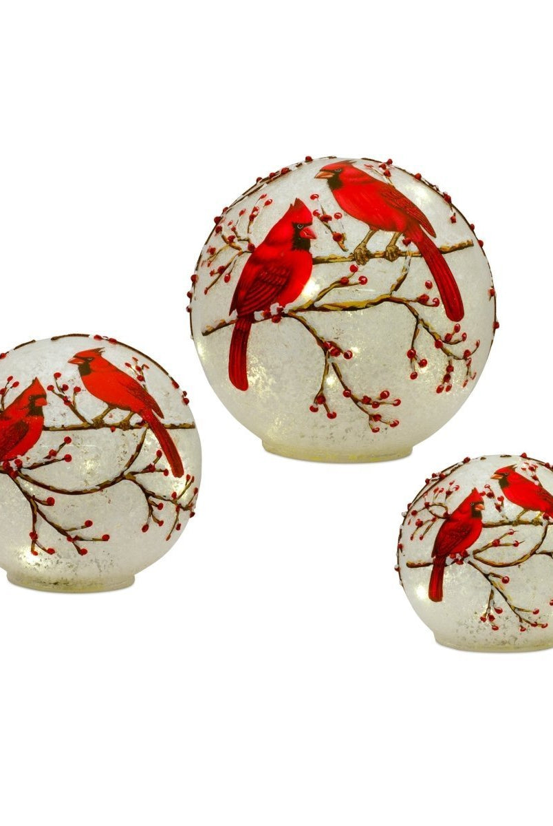 Shop For LED Frosted Cardinal Orb with Berry Branch Design (Set of 3)