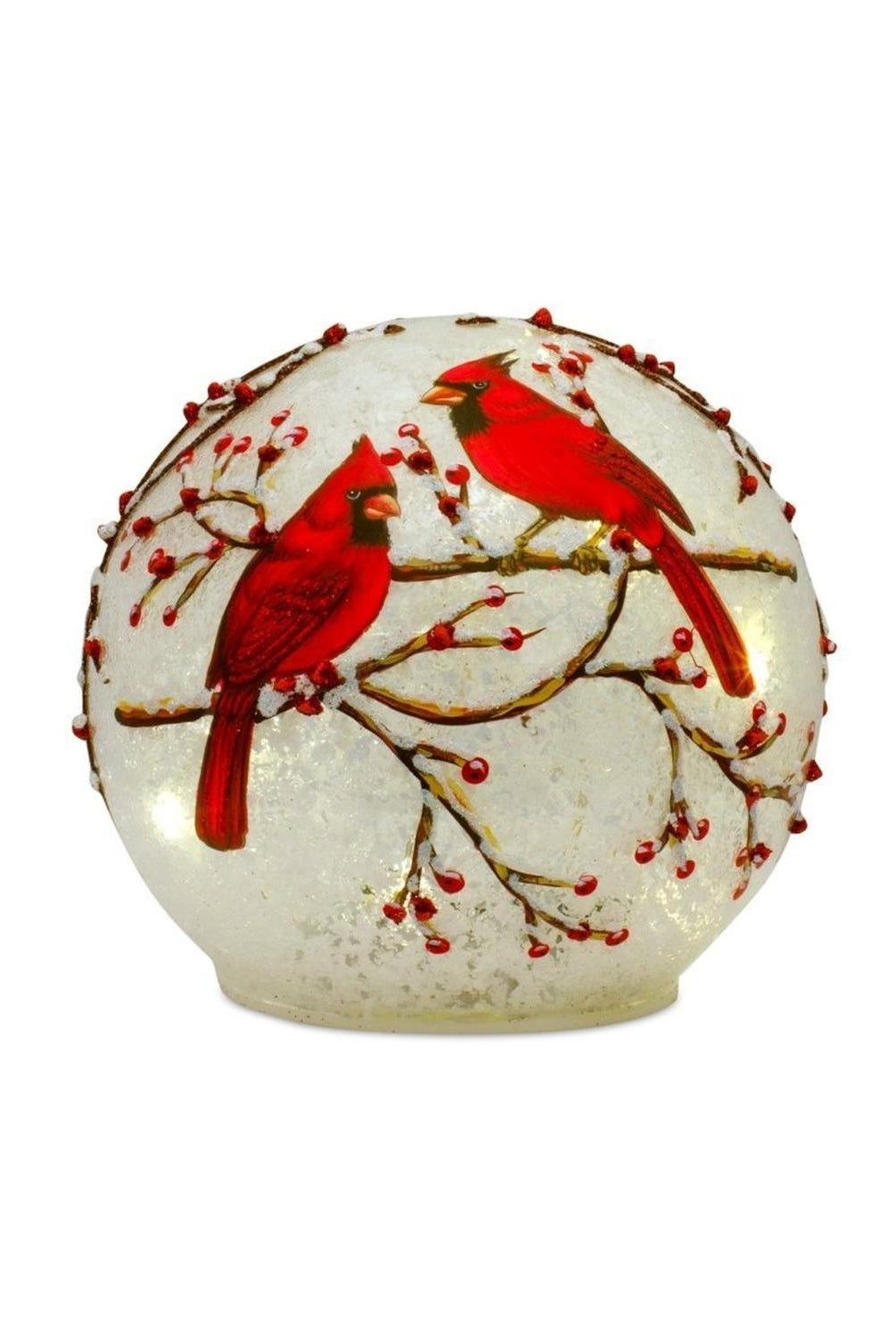 Shop For LED Frosted Cardinal Orb with Berry Branch Design (Set of 3)
