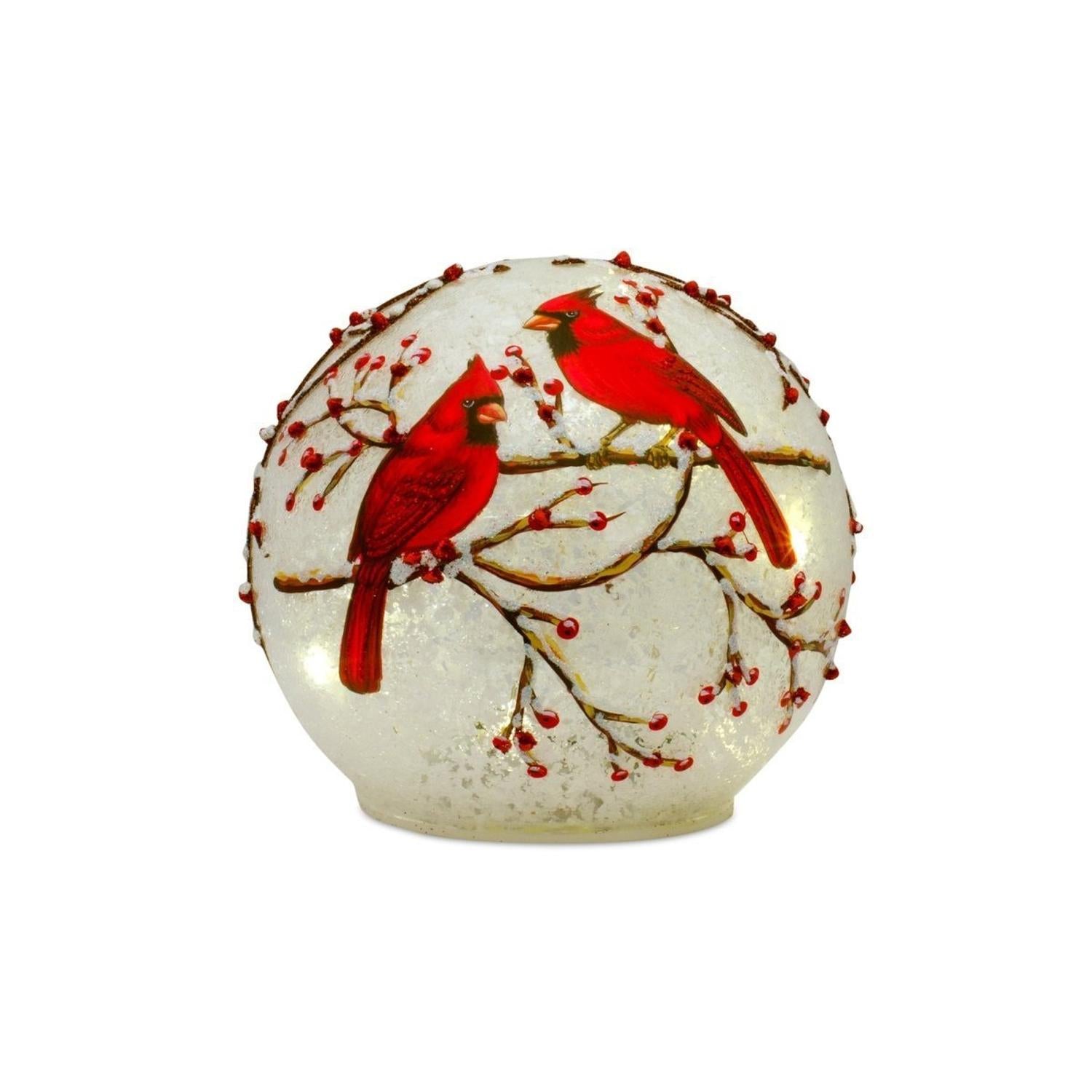 Shop For LED Frosted Cardinal Orb with Berry Branch Design (Set of 3)