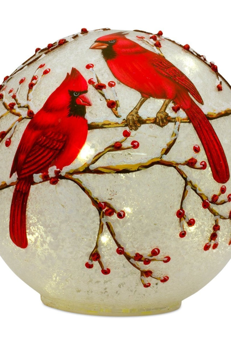 Shop For LED Frosted Cardinal Orb with Berry Branch Design (Set of 3)
